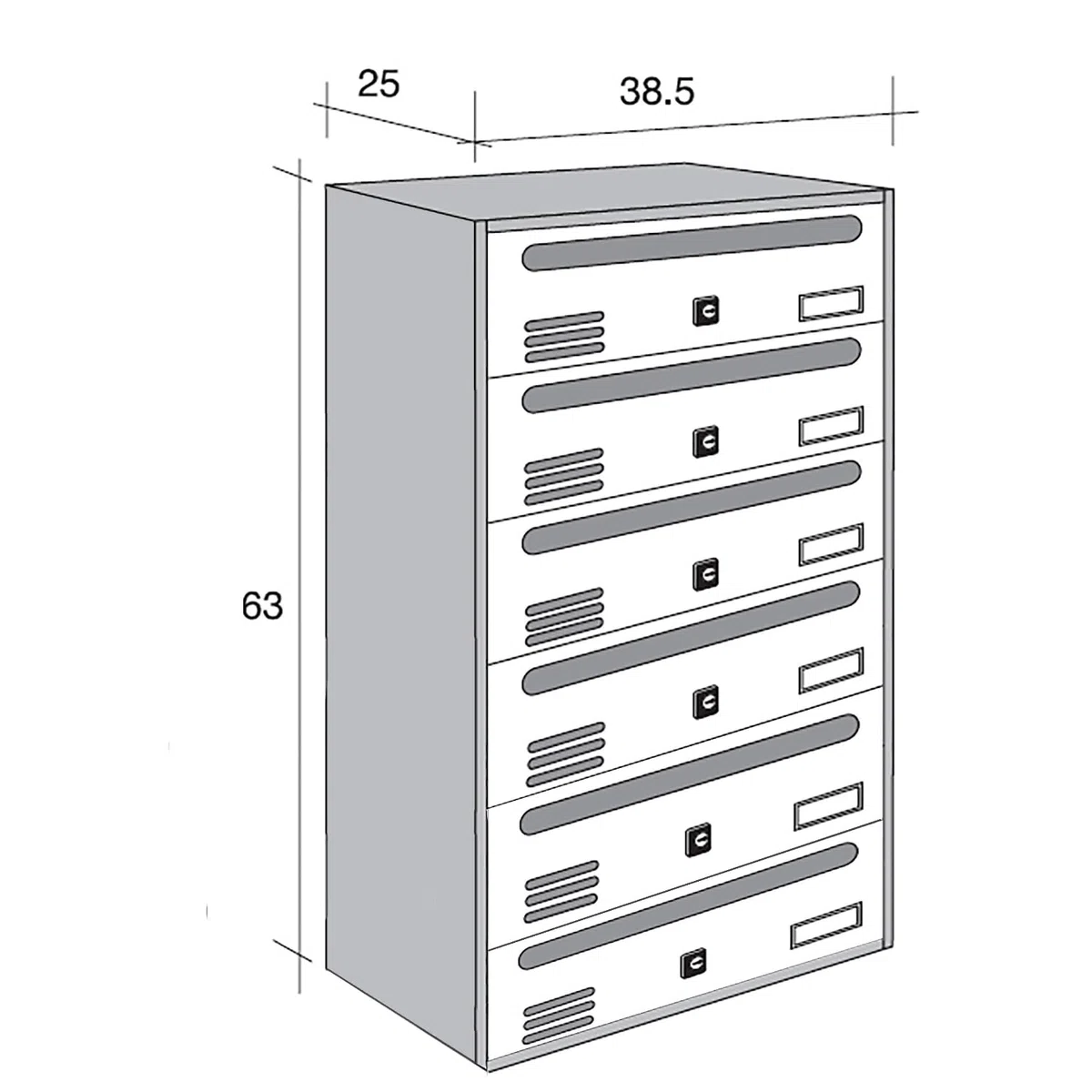 ALUBOX Cubo Buzones Comunitarios 6 Compartimentos 63x38,5x25 cm de Chapa Galvanizada Buzón Comunitario Horizontal para Exterior e Interior Protegido (Antracita Y Oro)