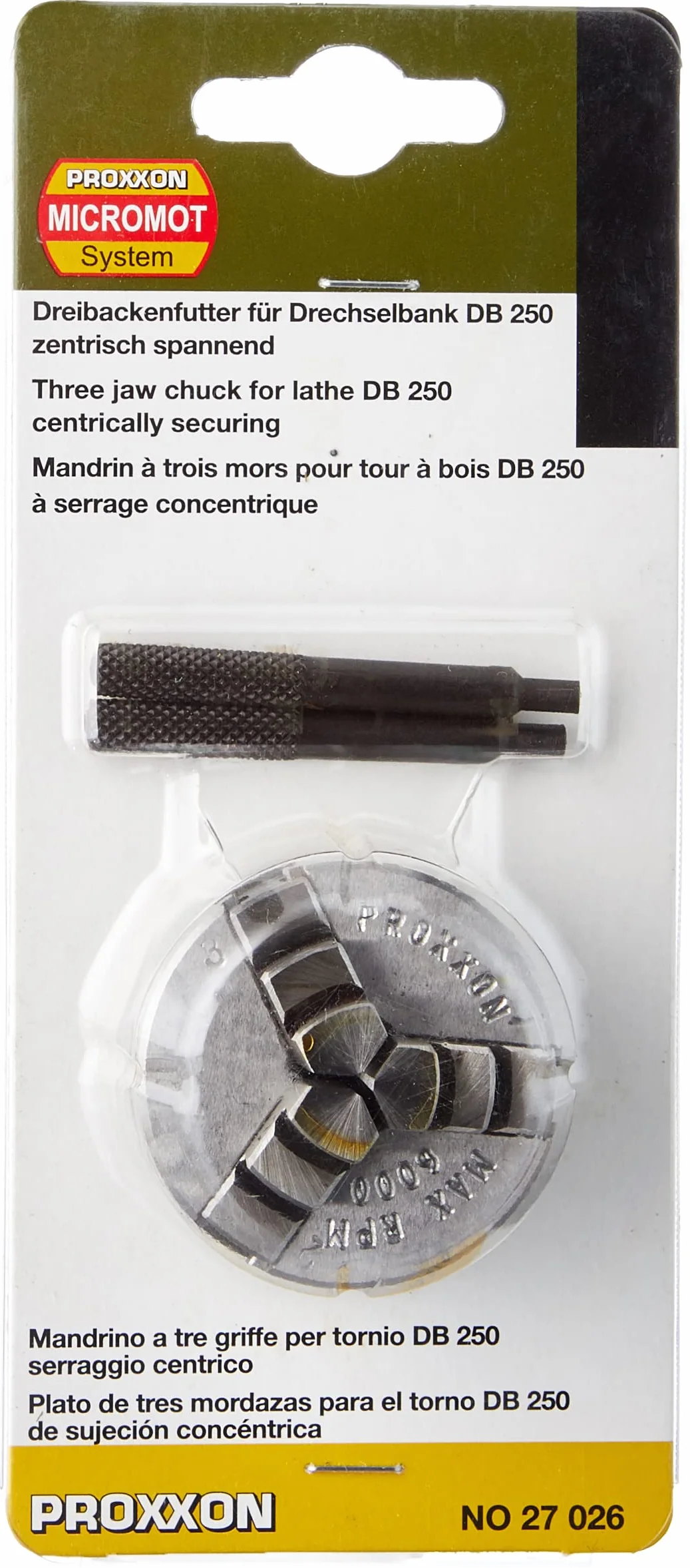 PROXXON 27026 - Plato de 3 mordazas para el torno DB 250, utilizable para una sujeción concéntrica, metal