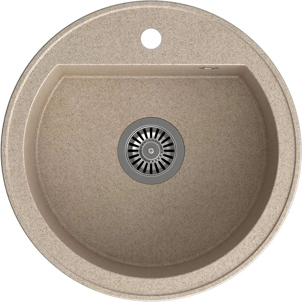 QUADRON fregadero de cocina redondo | tamaño 51 x 51 x 18 cm, diámetro 43, beige y acero | fregadero de granito JOHNNY 210 | fregadero empotrado con orificio para grifo | fregadero de un seno