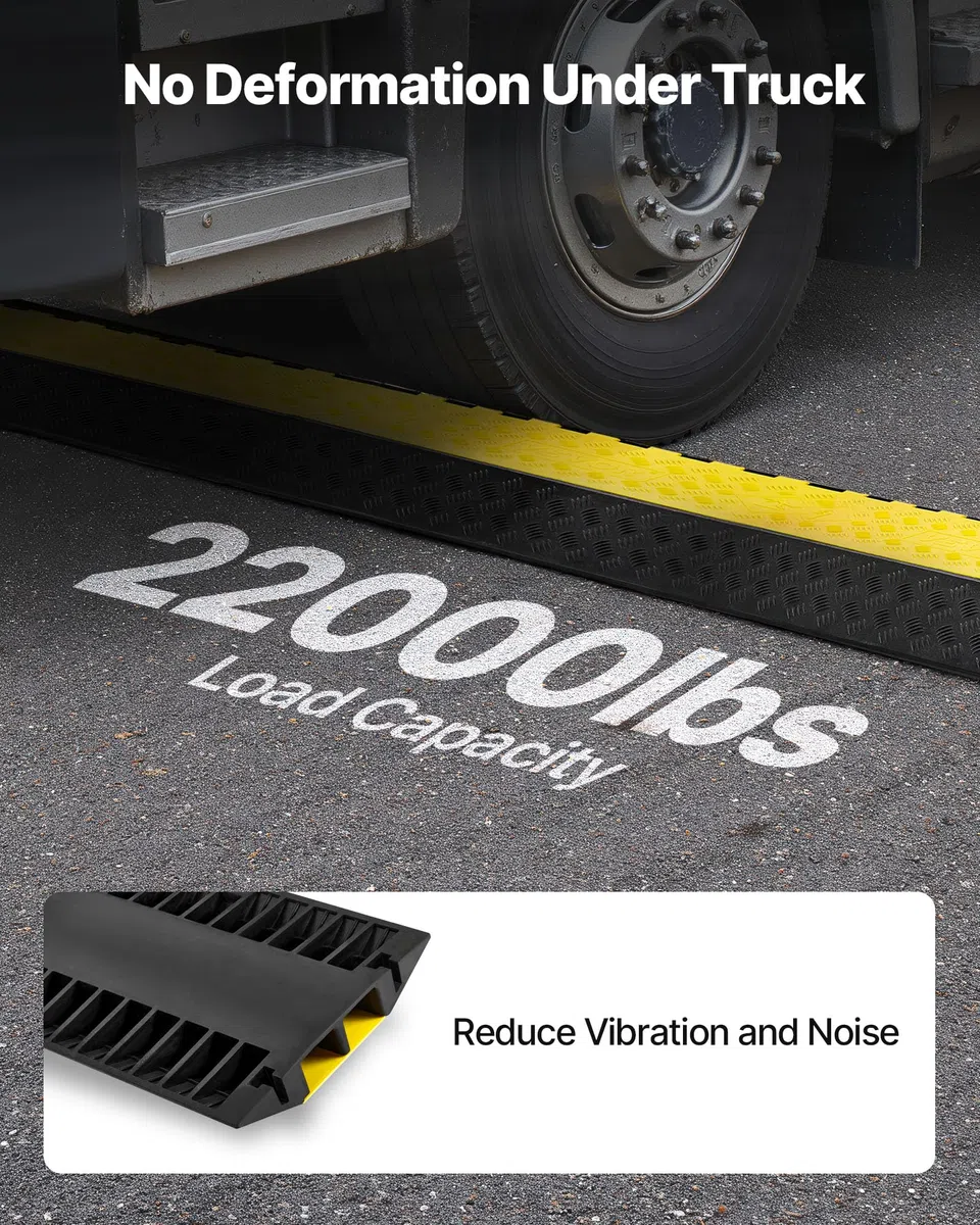 VEVOR Protector de Cables para Suelo de 2 Canales de 10 x 7,5 cm, Rampa de Protección de Cable Carga de Capacidad de 9979 kg, Rampa de Caucho para Interiores, Exteriores, Hogar, Oficina, Almacén