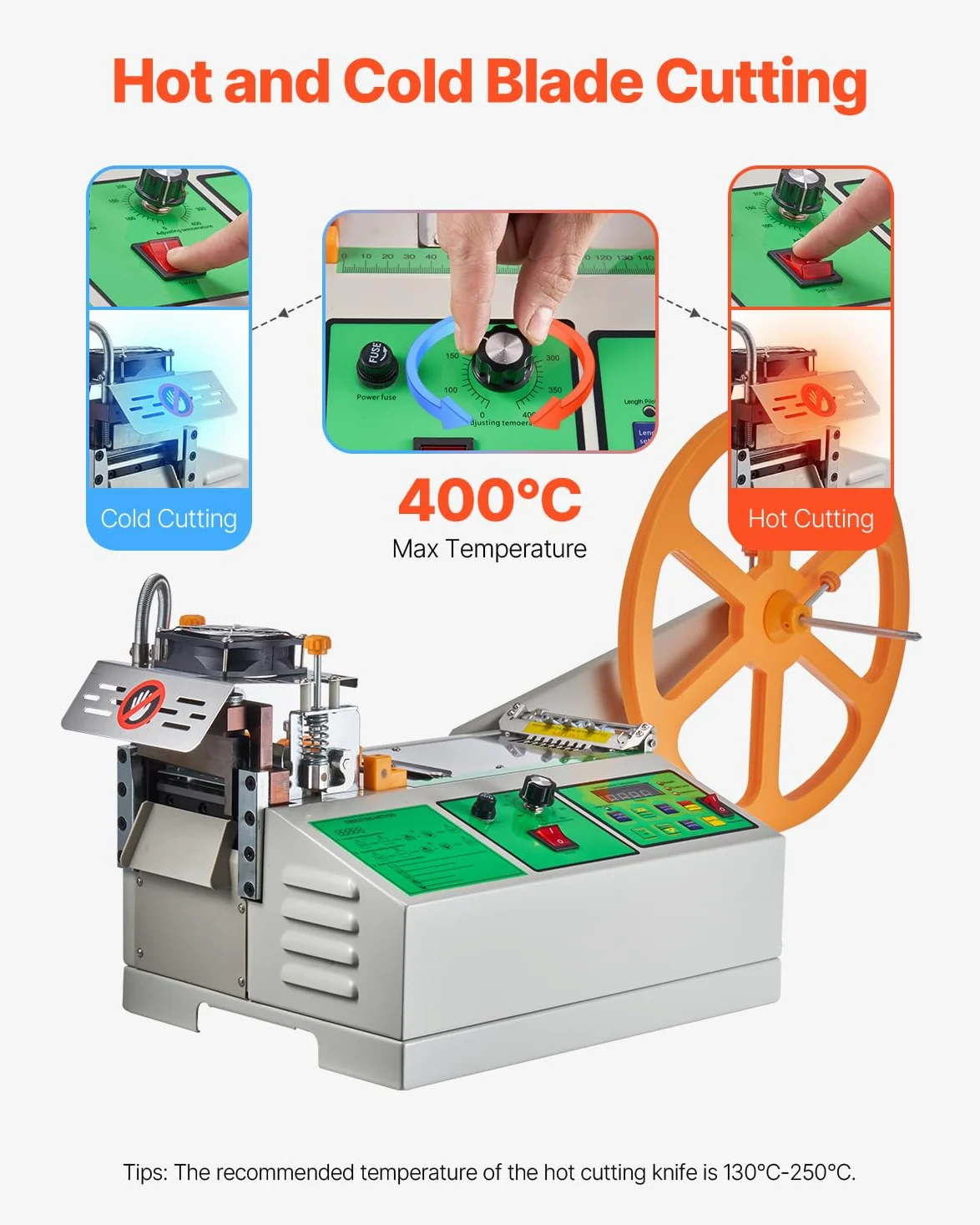 VEVOR Máquina Cortadora Automática de Cintas en Frío y Caliente con Temperatura Ajustable y Pantalla LCD, para Cintas de Nailon, Bandas Elásticas, Cordones de Zapatos, 965 x 320 x 432 mm, Plata