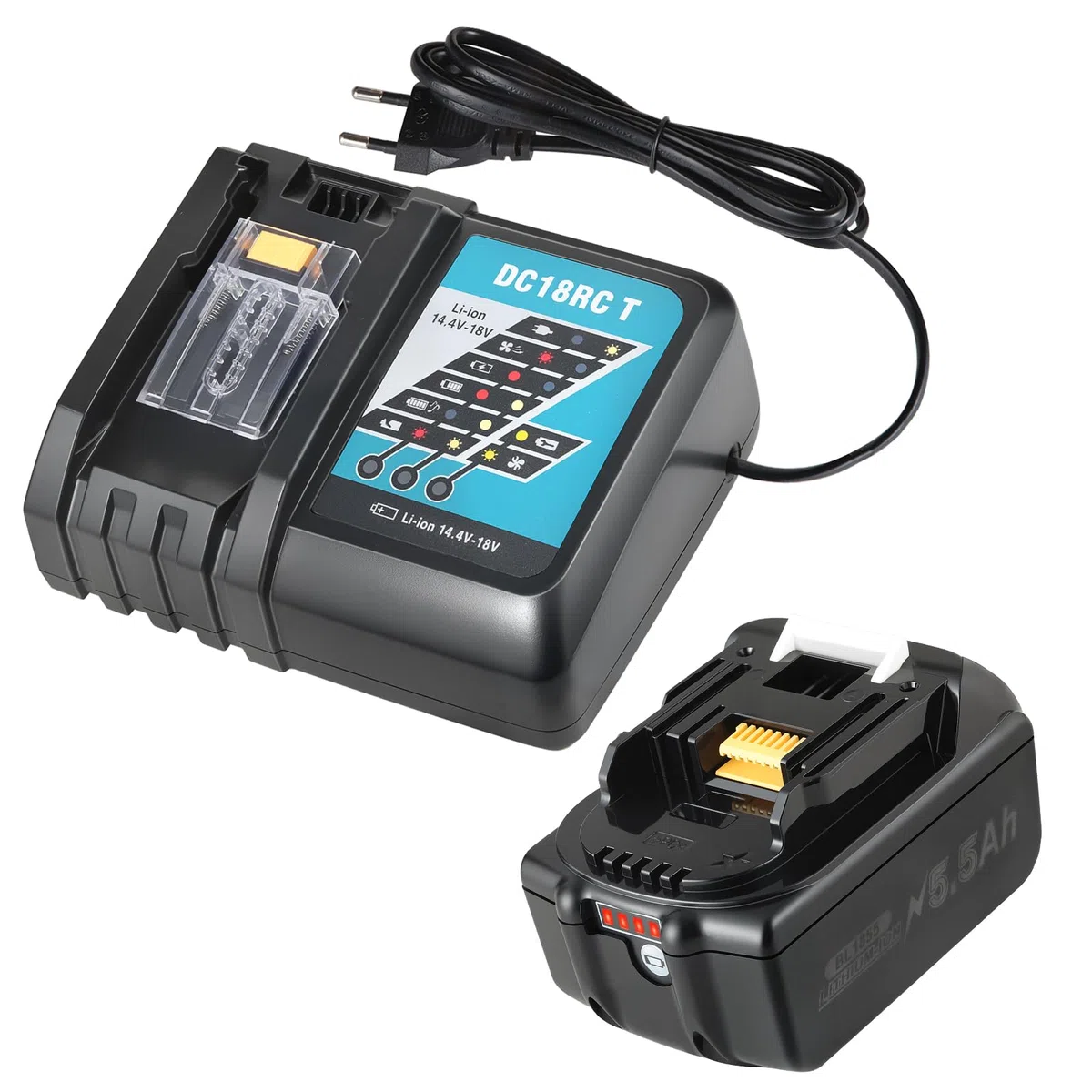 Batería 5.5Ah para Makita 18V con Cargador DC18RC, Compatible con BL1860B BL1850B BL1840B BL1830B BL1860 BL1850 BL1815 BL1825 BL1835 BL1845 LXT400