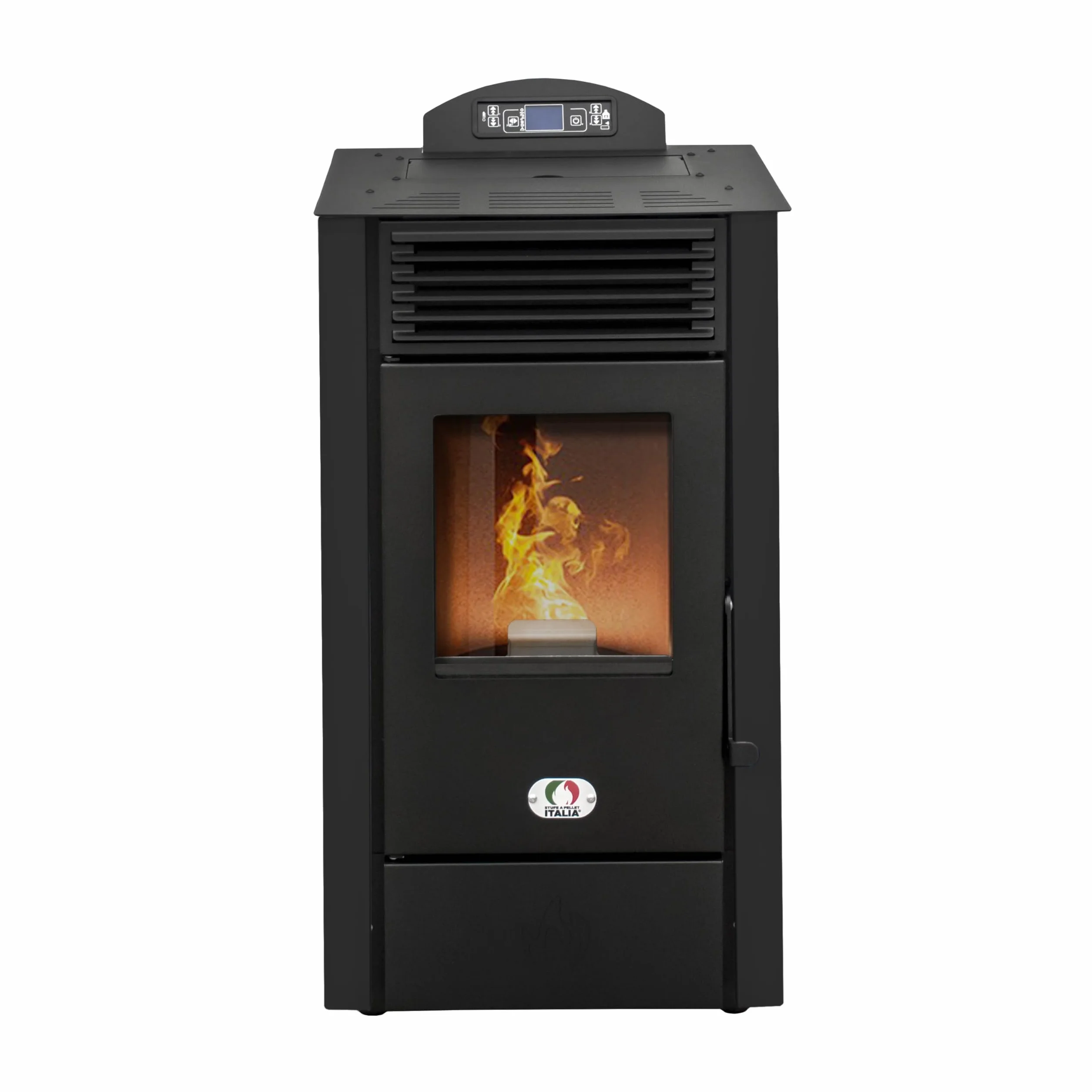 Stufe a Pellet Italia Srl - Estufa de pellets California, 8 Kw, estufa de pellet, ventilada, calienta hasta 60 m², 5 niveles de potencia, 5 velocidades de ventilación, programable, color negro