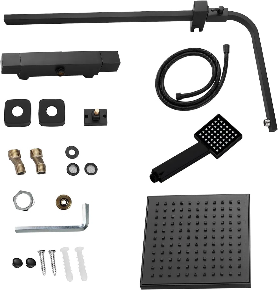 STANEW - Columna de Ducha Termostática, Conjunto de Ducha, Cuarto de Baño, Columna de Ducha, Termostato con Mezclador Ajustable en Altura, Sistema de Ducha (Negro)