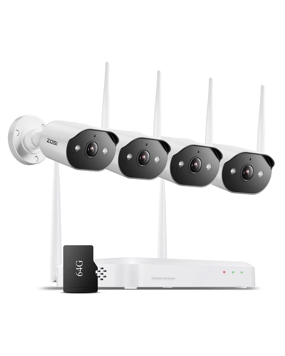 ZOSI Kit Cámaras de Vigilancia WiFi-6 Exterior 8CH NVR Inalámbrico con 64GB Tarjeta de Memoria y 4X 3MP CCTV Cámara Seguridad, Detección de Persona, Visión Nocturna Color, Audio Bidireccional