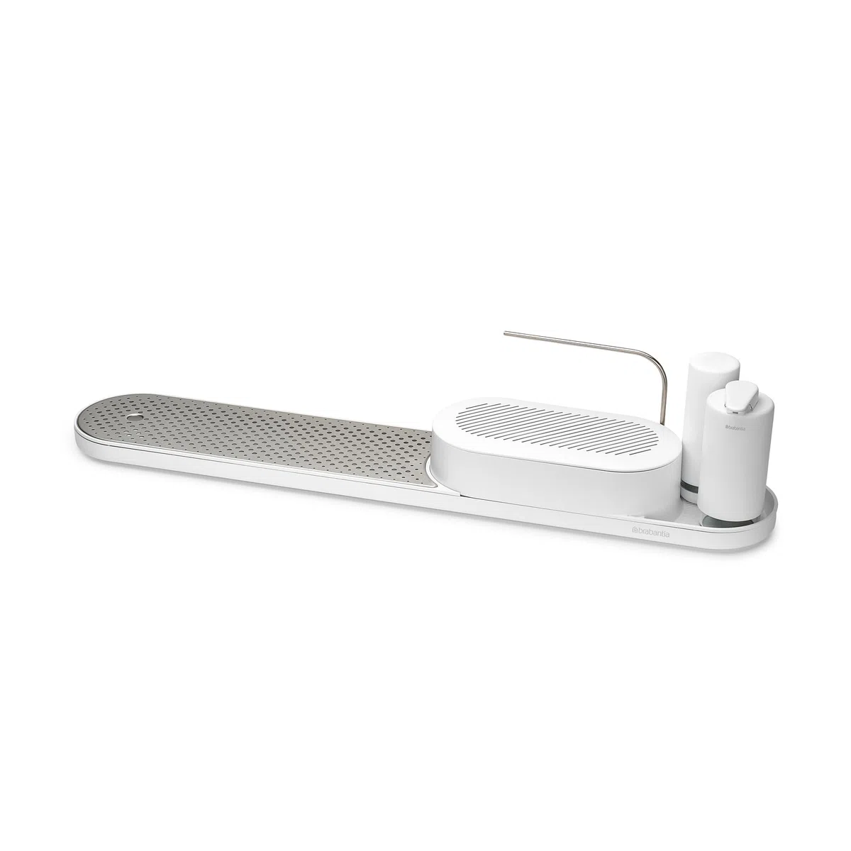 Brabantia - Conjunto SinkStyle con organizador fregadero, bandeja de secado, dispensador de jabón y placa de acero inoxidable extraíble - Mineral Fresh White