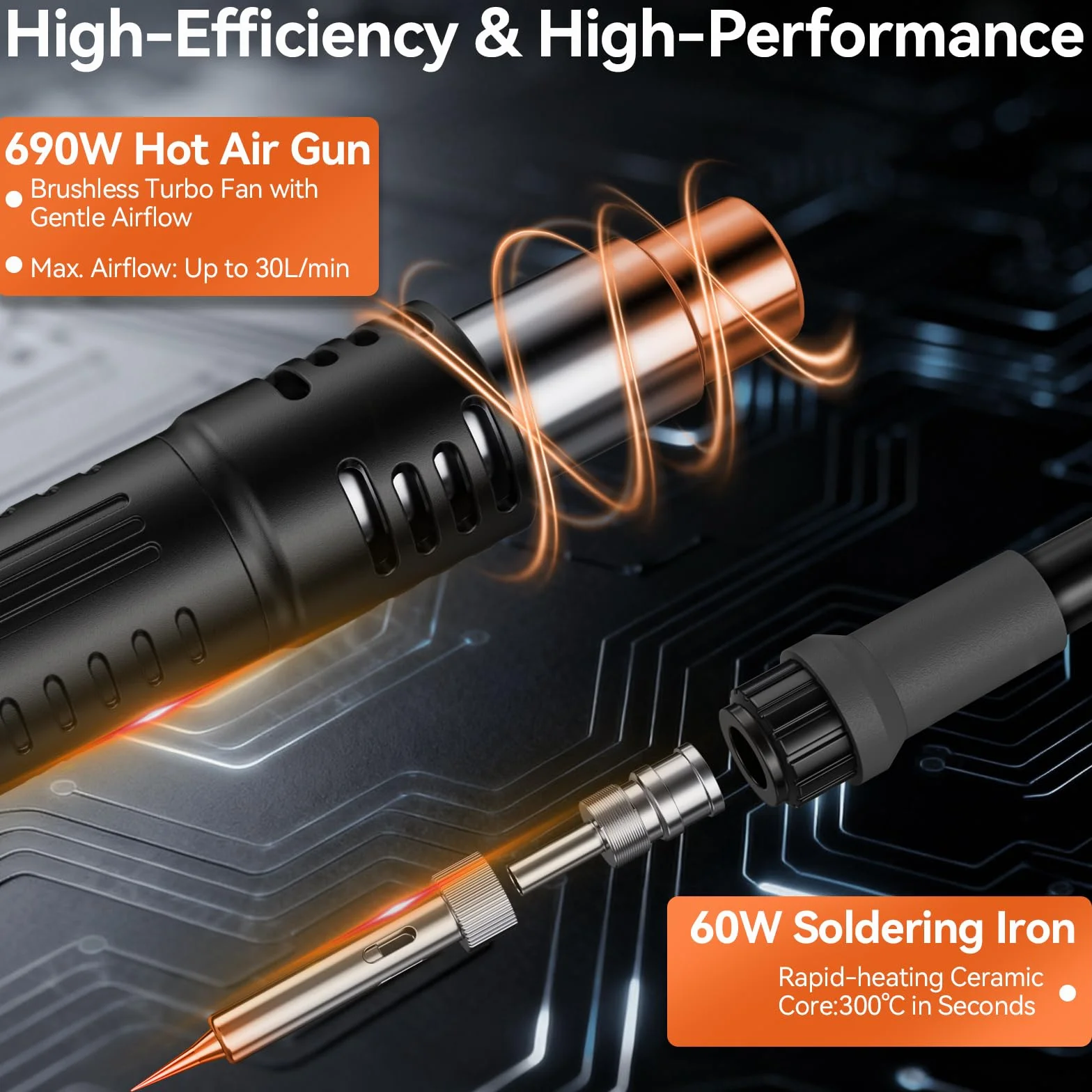 Preciva 902DII EstacióN de Soldadura 2 En 1 750w, 2 En 1 Soldering Station Soldador De EstañO Profesional Con Pantalla Led, 4 Boquillas, 5 Puntas, 30 G De Soldadura Sin Plomo