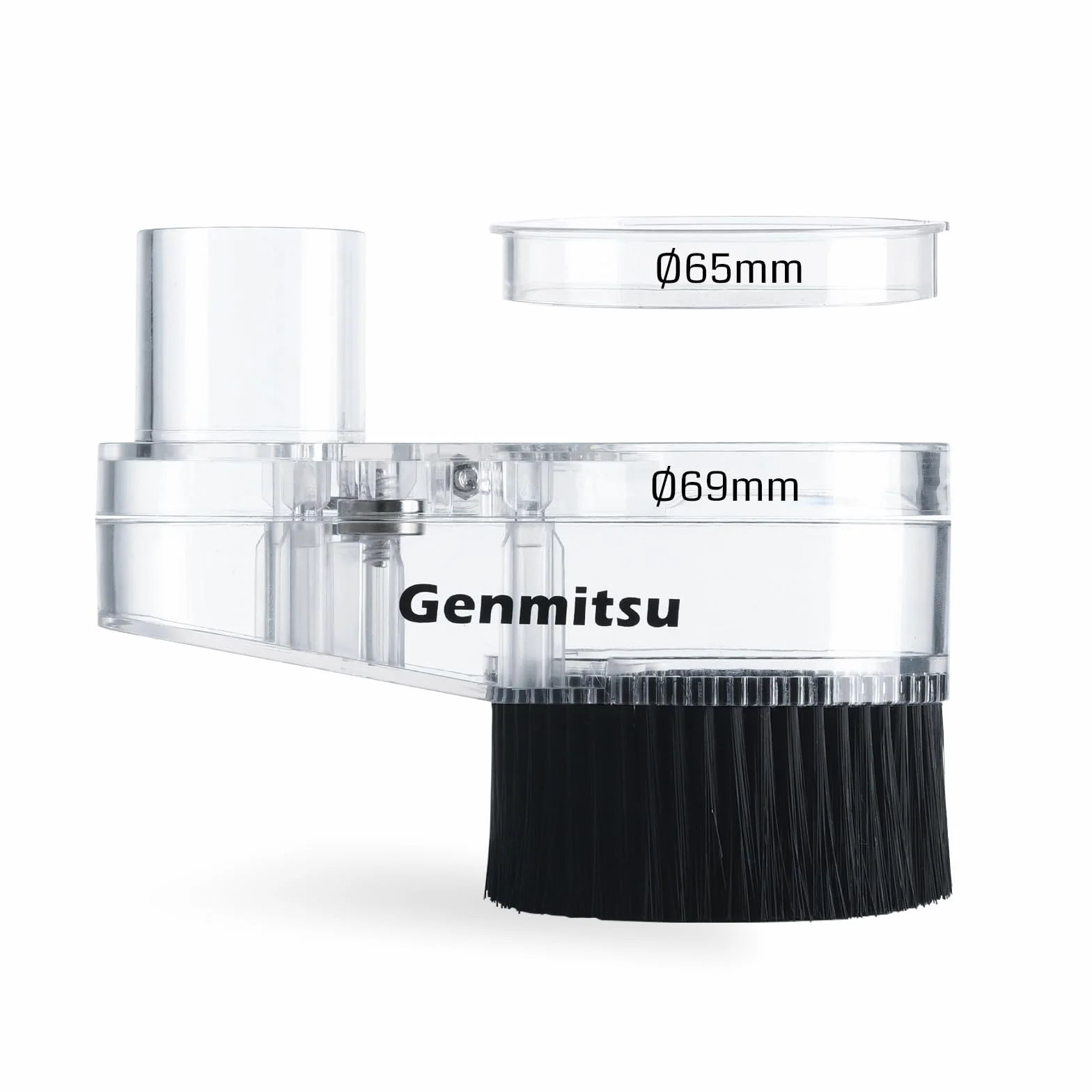 Genmitsu CNC Zapata para polvo para máquinas CNC Motor de husillo/enrutador compacto con un diámetro neto de 65 mm/69 mm, adaptador de manguera de diámetro exterior 38 mm, transparente