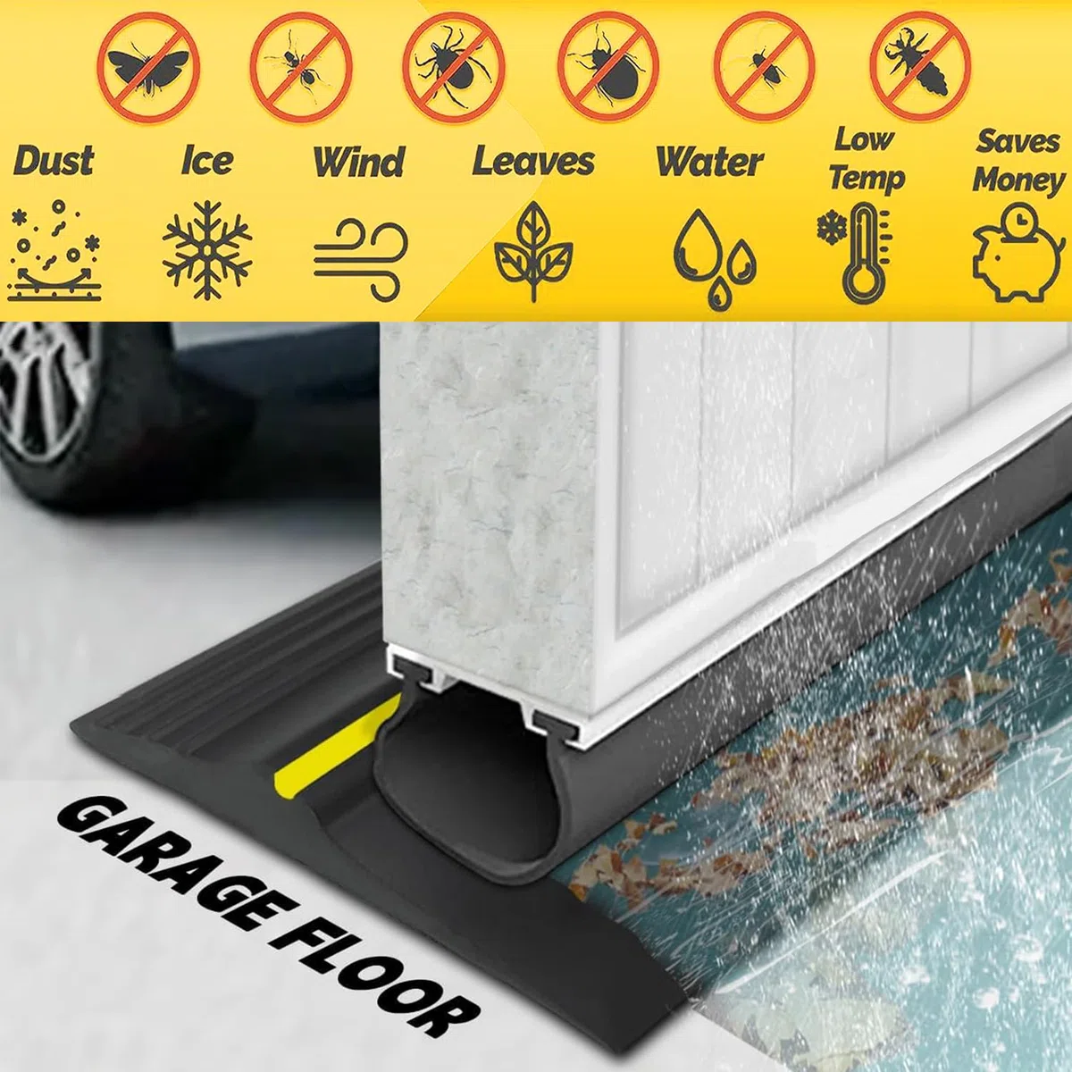 Tira de sellado de umbral de puerta de garaje de 3 m, goma de PVC flexible, tira de sellado inferior para bricolaje, disuade a insectos y hojas caídas (80 mm x 18 mm (3 m)