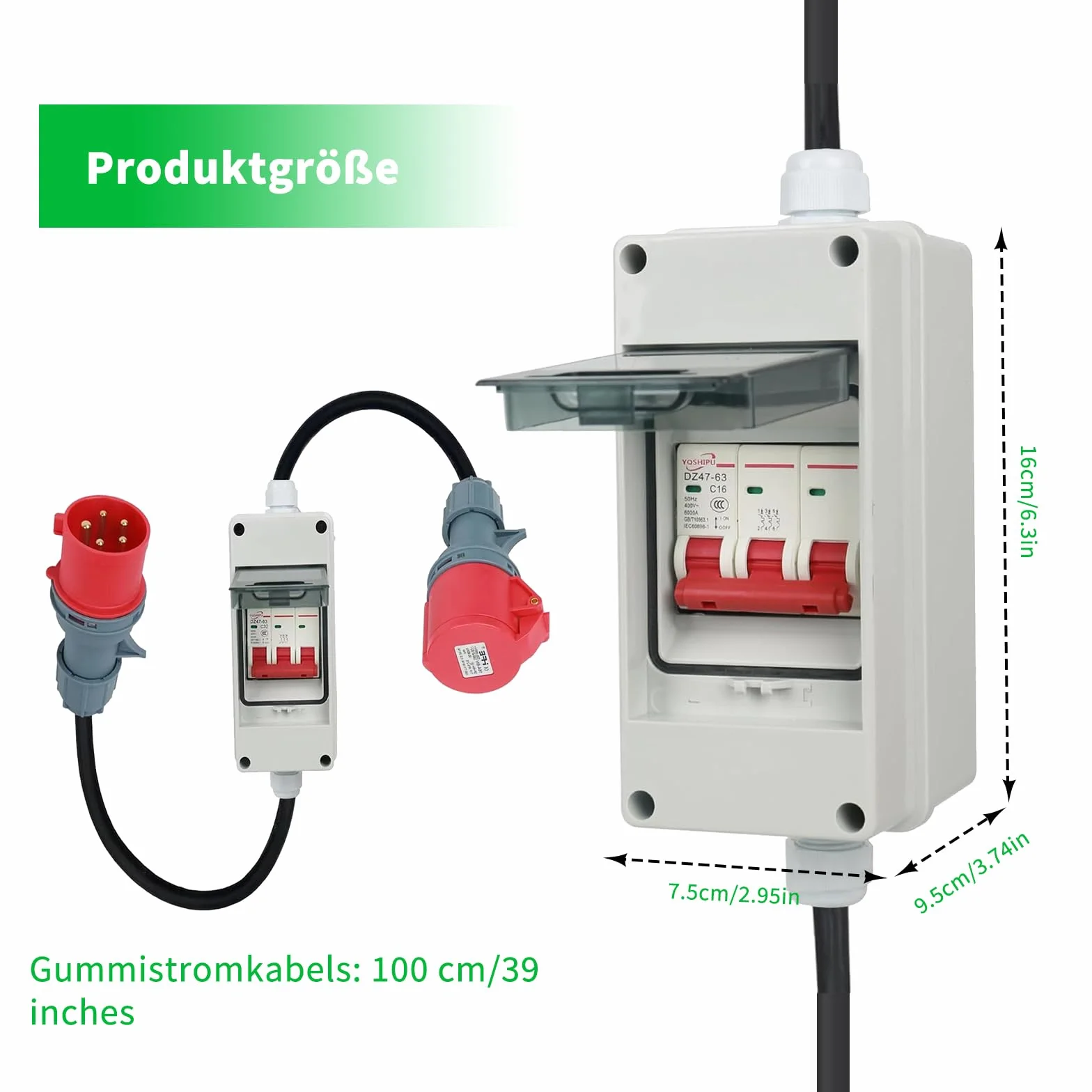 Adaptador de Enchufe de 32 A a Conector de 16 A, Cable alargador de 1 Metro, Cable de conexión con Enchufe, Distribuidor de Corriente Fuerte, Utilizado para conectar aparatos eléctricos