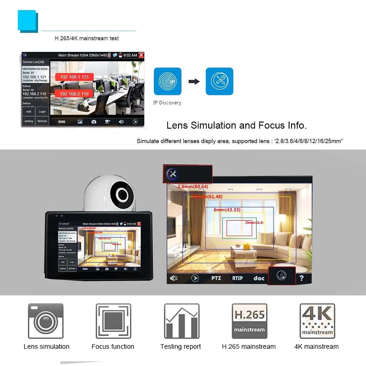 Probador de cámara IPC Monitor CCTV Probador de cámara IP H.265 4K IP 8MP TVI 8MP CVI 8MP AHD Analógico 5 en 1 Muñeca CCTV Test Monitor WIFI...