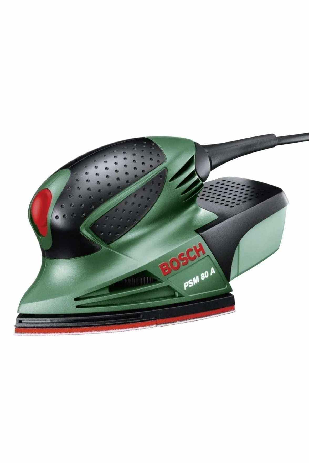 Bosch multilijadora PSM 80 A (80 W, velocidad de vibración 20.000 min-1, superficie de lijado 104 cm², 3 hojas de lija RedWood, maletín)