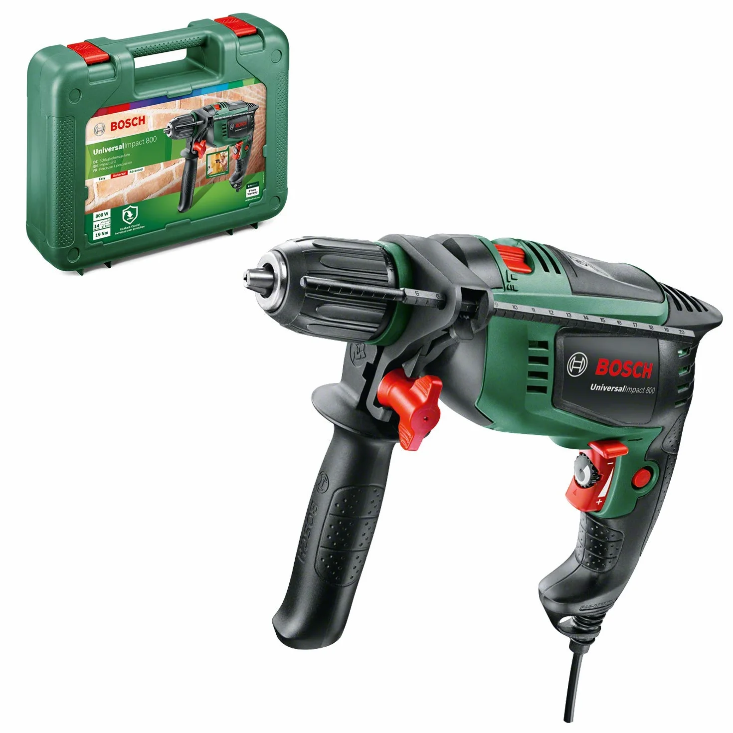 Bosch Taladro percutor UniversalImpact 800 (800 vatios, maletín)
