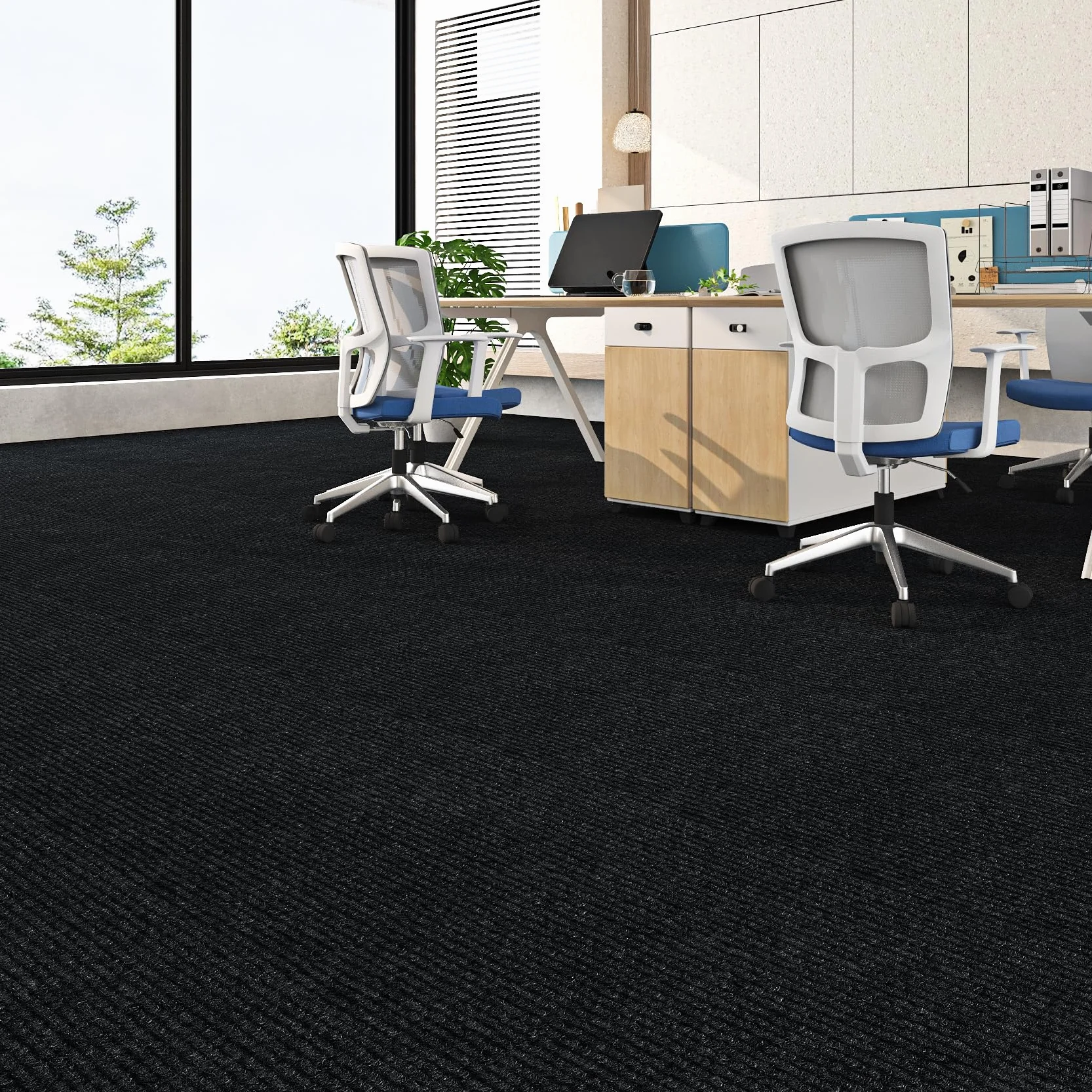 Livelynine Moqueta Adhesiva en Rollo para el Suelo Habitación Salon 60x400CM Antideslizante Moqueta para el Suelo de Casa Oficina Negro Moqueta por Metros Suelo Negra Alfombra Interior Comercio