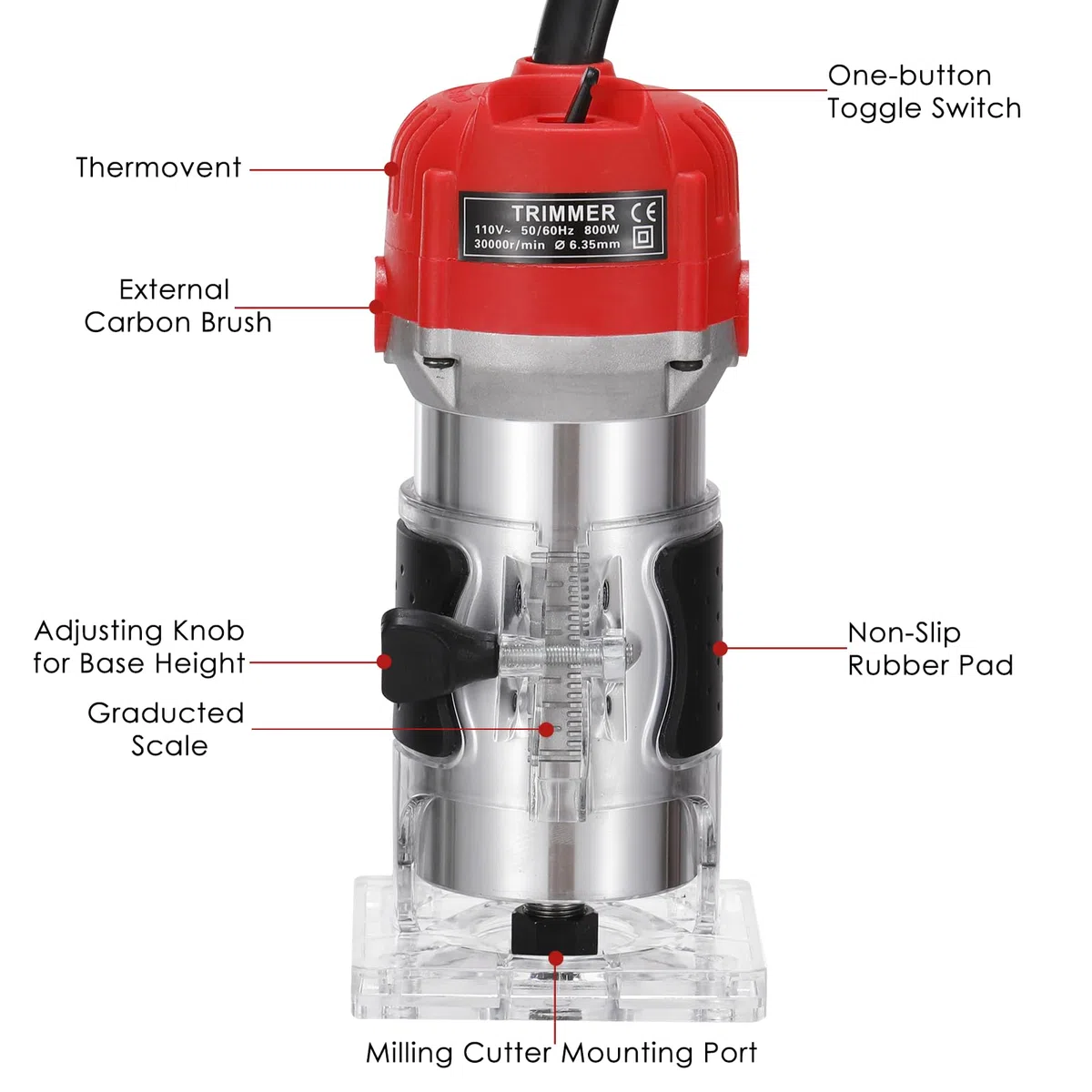 Fresadora de Madera, Weytoll Fresadora para Madera Electrica, 220V, 800W, 30000r/min