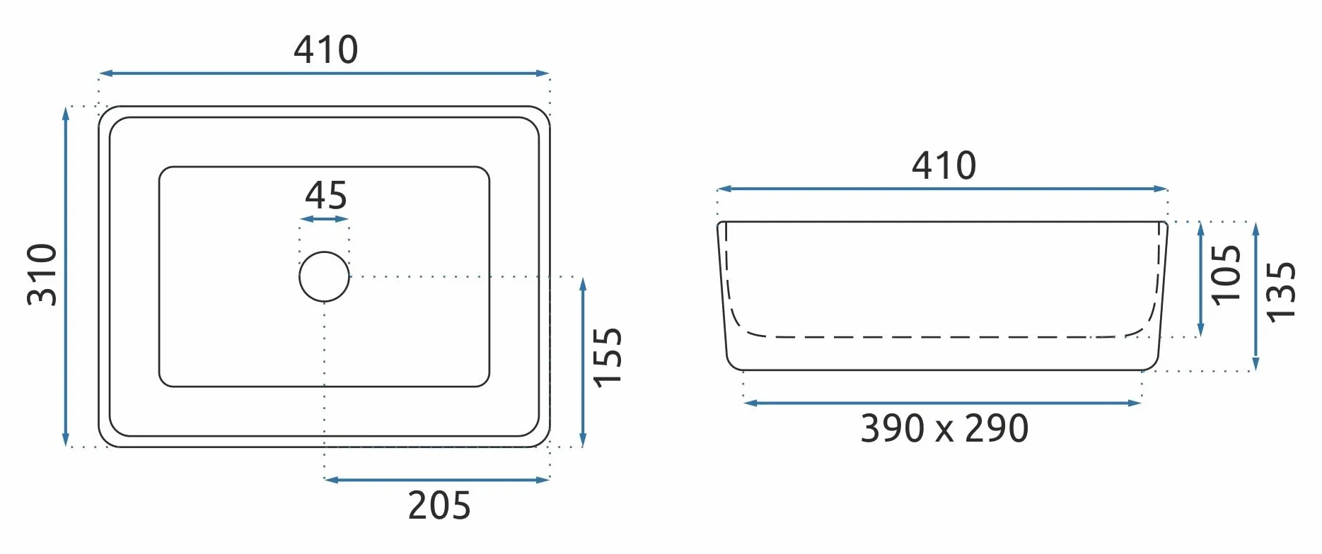Rea Lavabo Sobre Encimera ANITA MINI Lavabo de baño de cerámica (Blanco)