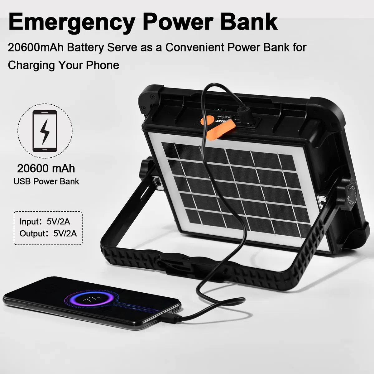 200W Foco LED Recargable, Bateria Interna Solar de 20600mAh, Lámpara Portátil, 20000 Lúmen, Luz de Trabajo, Para Reparación de Automóviles, Senderismo Trabajo, Acampadas, Emergencia