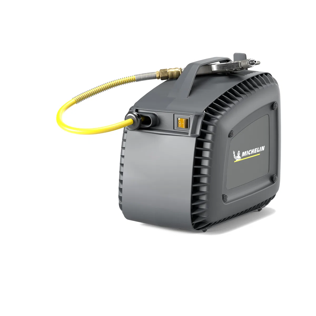 MICHELIN - CA-MBL-GO2 - Compresor Aire Monoblock 1.5HP - Con Enrollador Automático de Manguera 10m - Pistola Sopladora Incluida - 160 l/min 8 BAR - Sin Aceite - Soporte de Pared Plug & Play