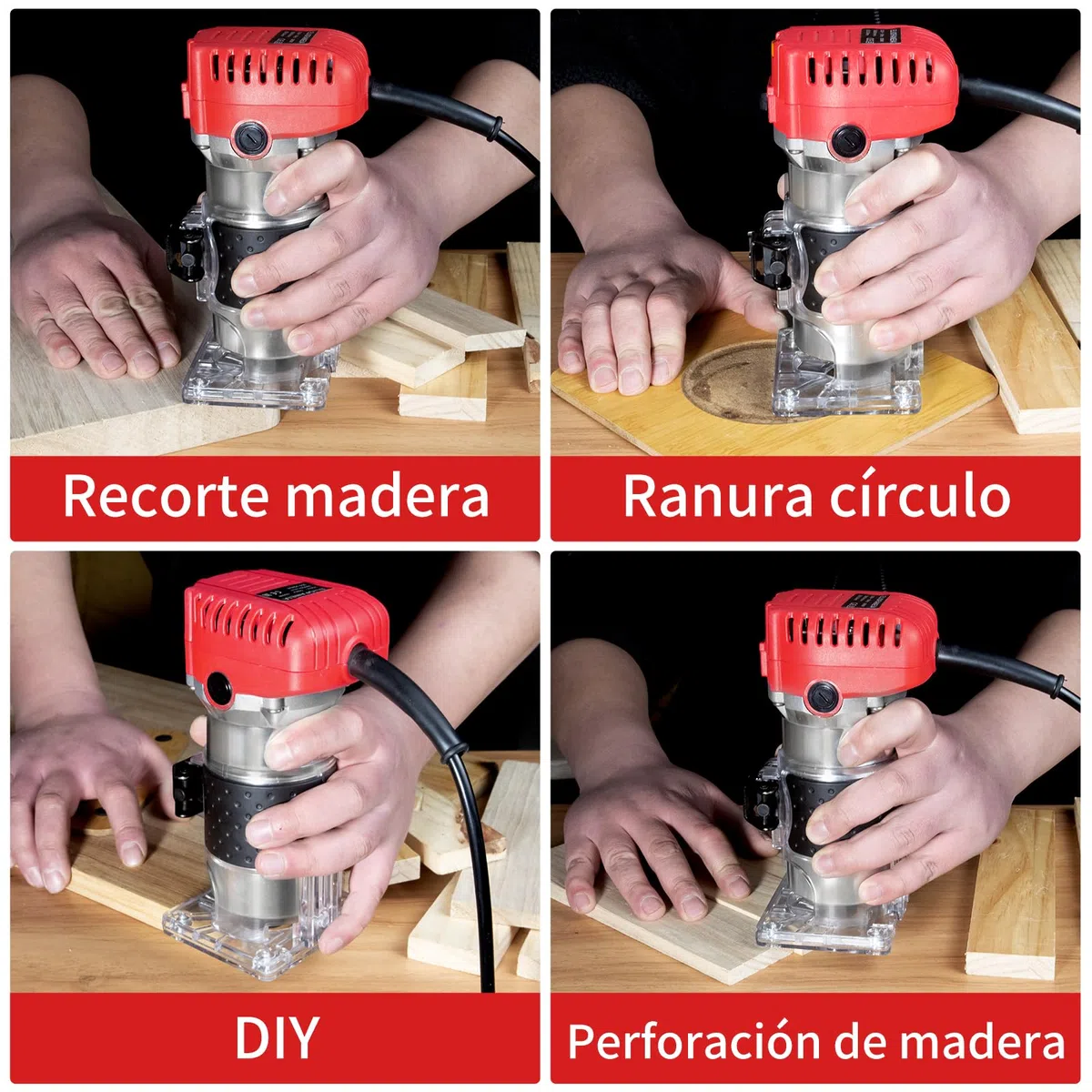 Fresadora de madera 800 W, 6 velocidades variables, 6,35 mm, cortador eléctrico de madera con juego de 15 puntas de 1/4 pulgadas, 30000 RPM Rebajadora Eléctrica