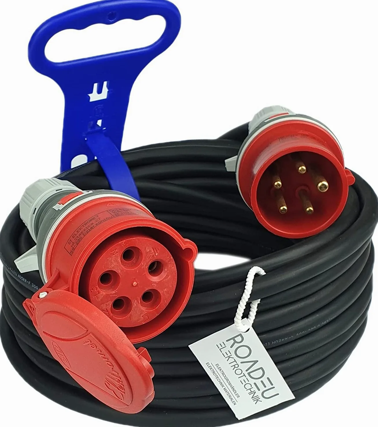 RoadEu - Cable alargador de alimentación 16A - Enchufe 16A, Toma 16A - Prolongador Industrial 10m. Alargador portátil Que Puede Utilizarse en talleres, Jardines, cobertizos u Obras de construcción