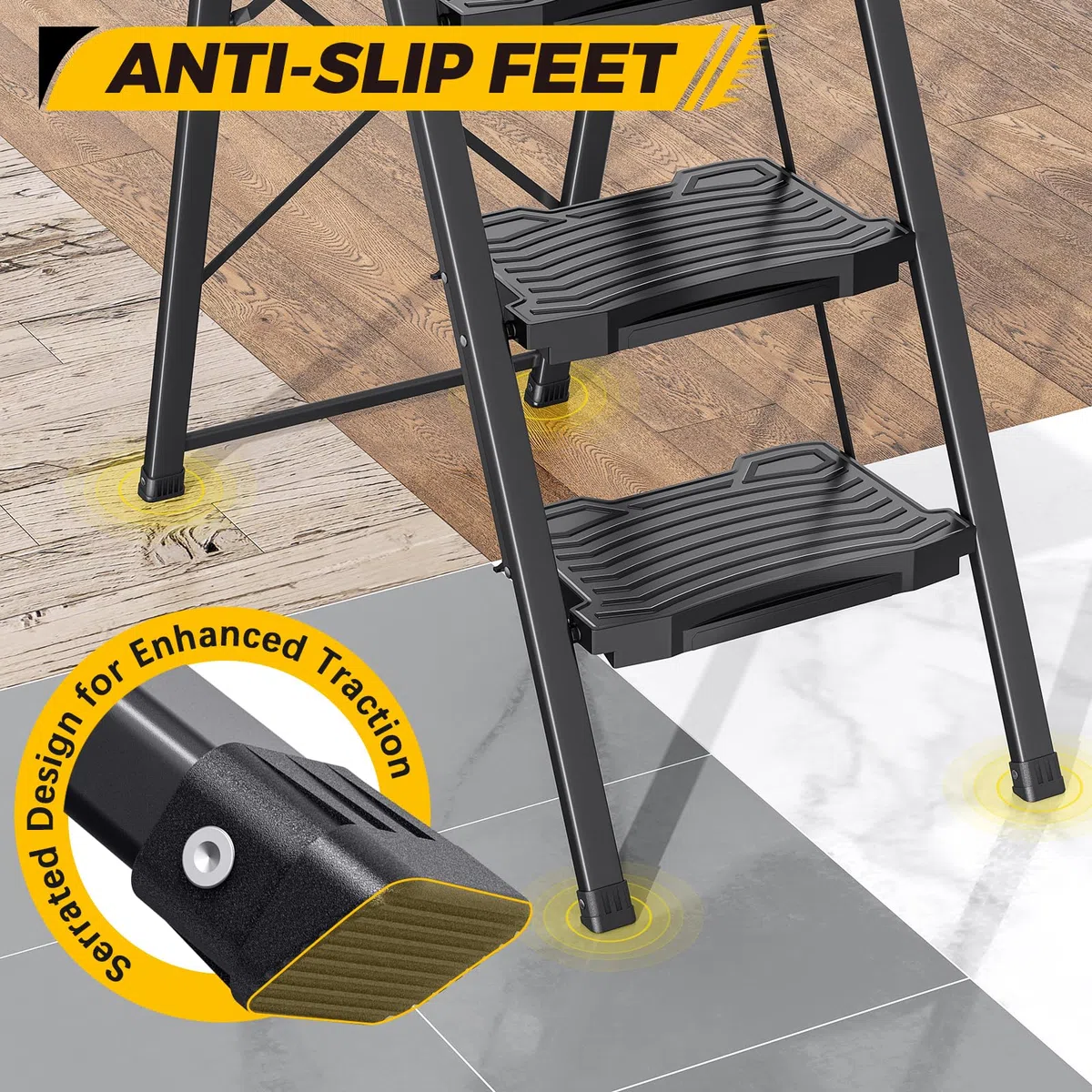 KINGRACK Escalera de 4 peldaños Resistente y Resistente, Escalera portátil para el hogar, Cocina, Taburete Plegable de Acero con Pedales Anchos Antideslizantes, pasamanos, diseño de Bloqueo Seguro