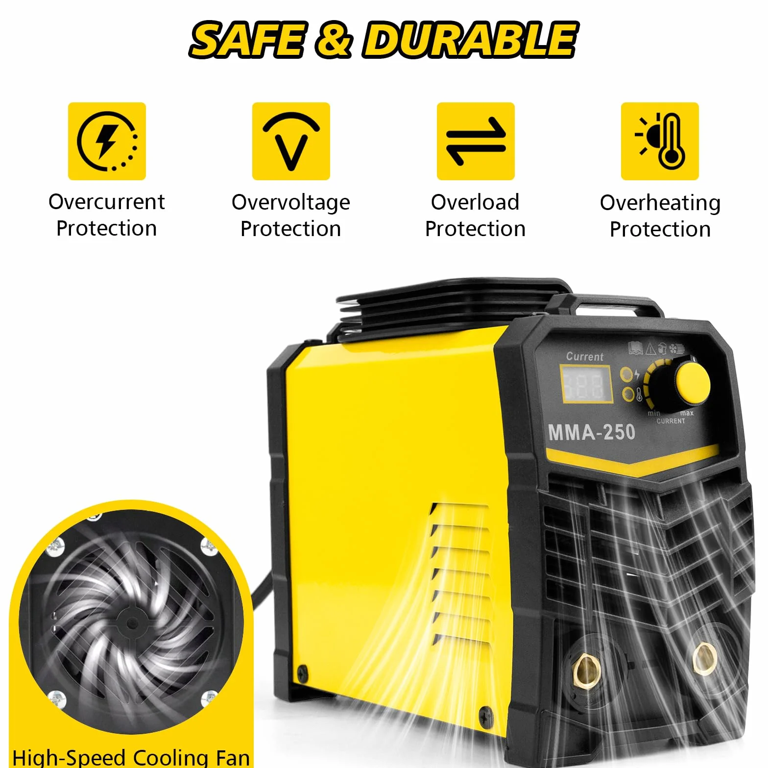 Soldador Inverter 250A, MMA Maquina de Soldar, Pantalla Digital LCD Portátil Soldador Electrodo 230 V, Maquina Soldar ARC IGBT Soldador, Hot Start, Anti-Stick, Arc Force con casco de soldadura