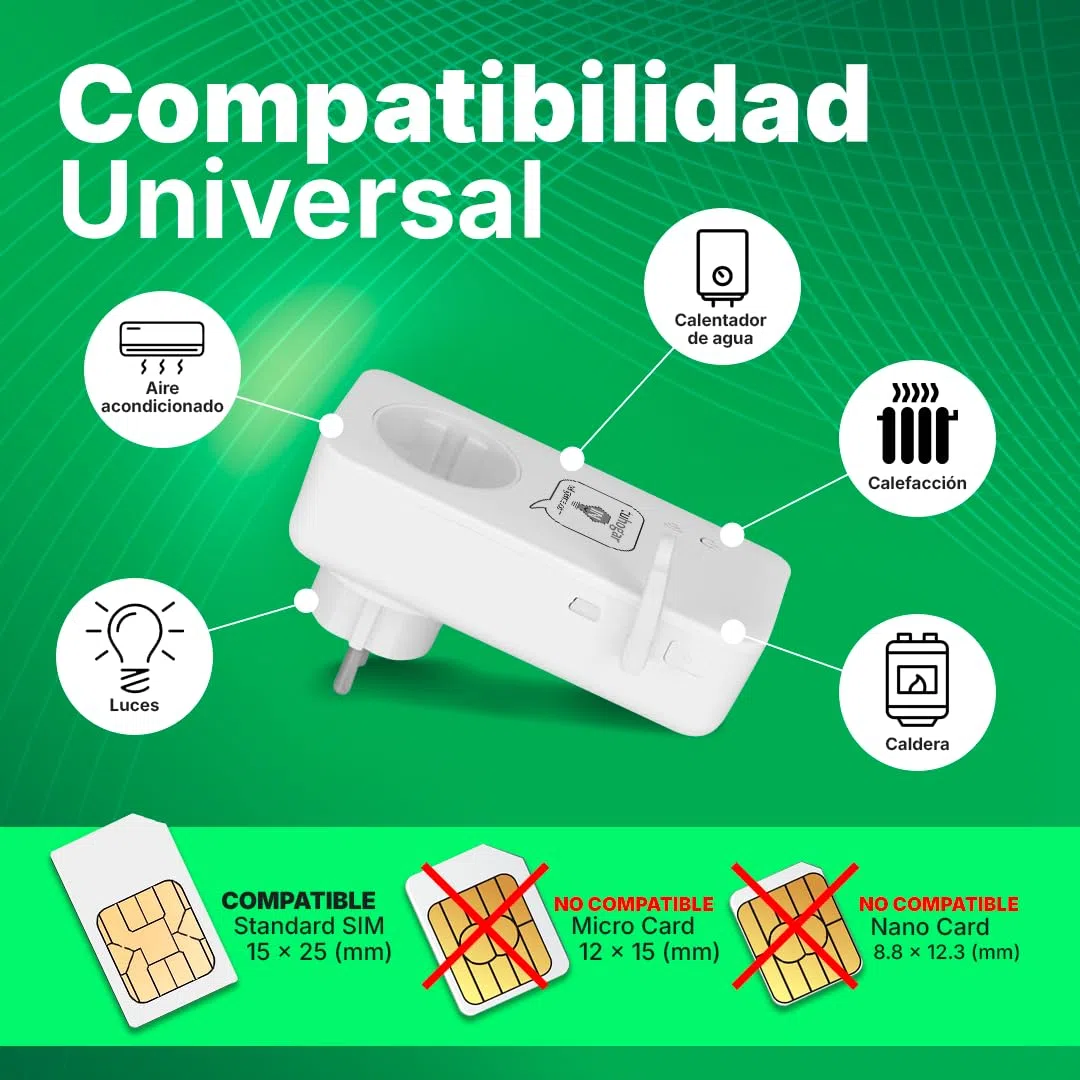 Enchufe Inteligente sin Internet/WiFi | Requiere Tarjeta Sim GSM/4G | Con Sensor de Temperatura y Control Remoto vía SMS, Llamada o APP | Notificación de Corte y Restauración de Corriente