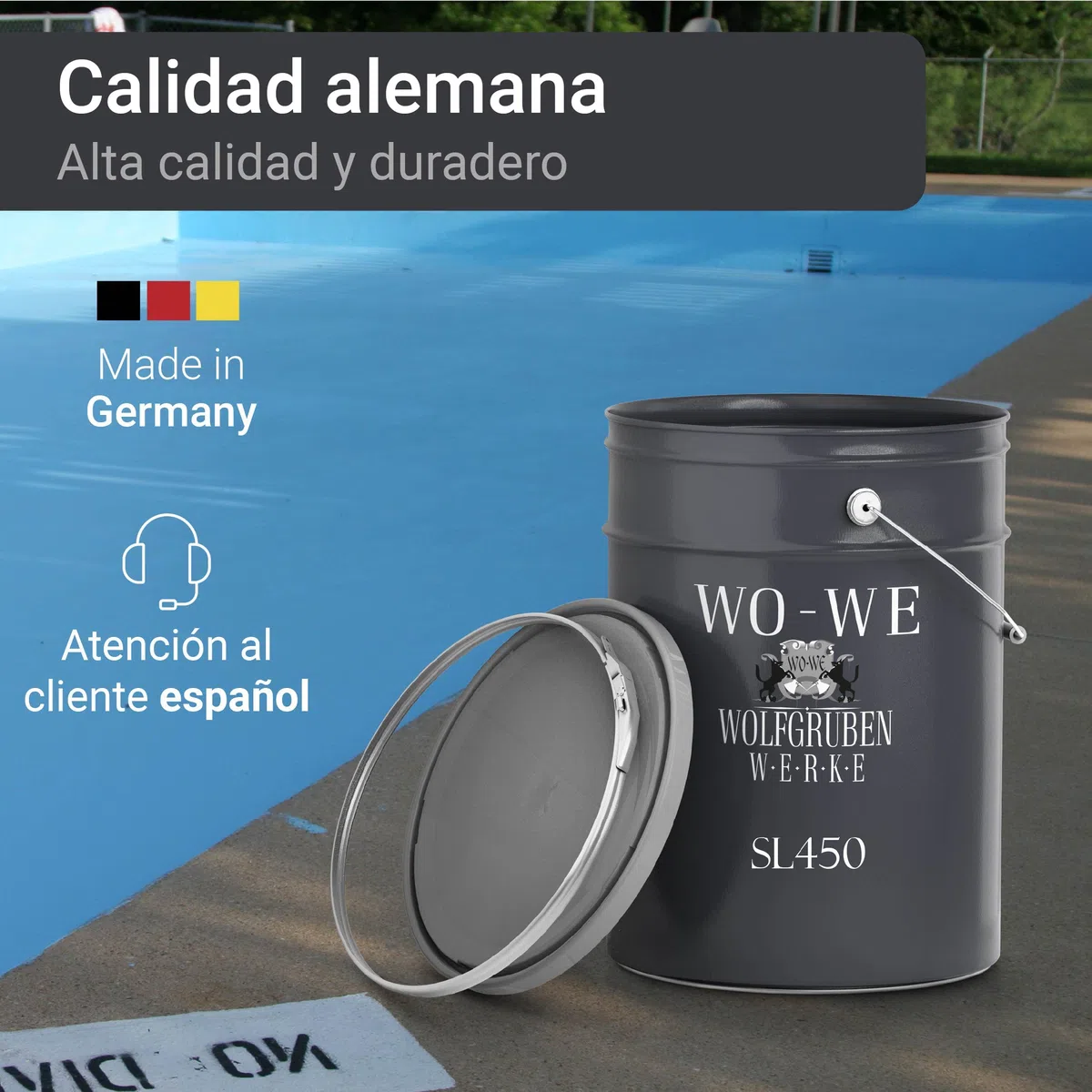WO-WE Pintura de Resina Epoxi para Piscinas - Revestimiento Duradero para Cemento y Baldosas SL450 Blanco perla - 2,5Kg