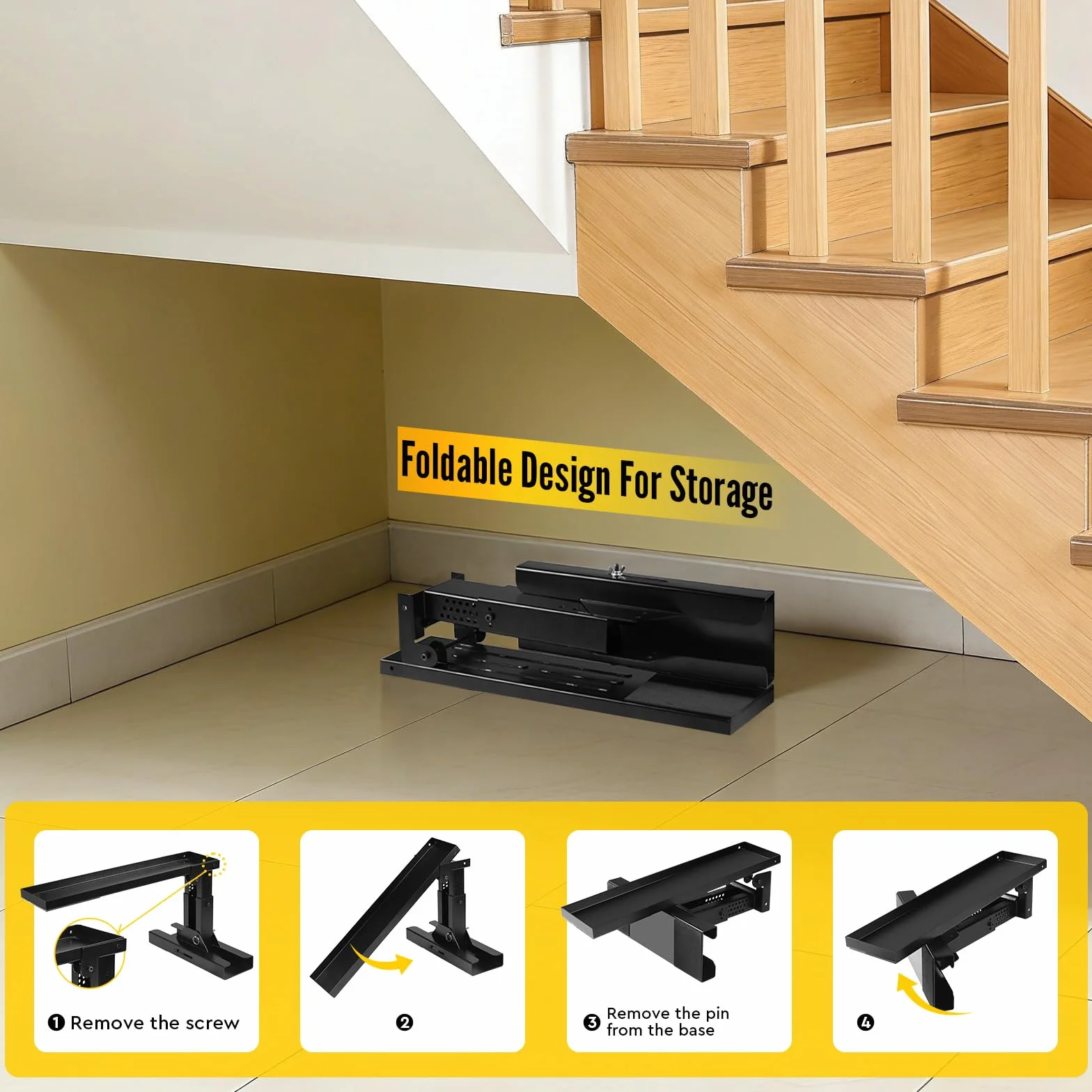 SWAWIS Plegable Extensor de Escalera de Acero Altura Ajustable 23,5-39cm, Nivelador de Escalera con Alfombrilla Antideslizante, Capacidad de Peso 150 kg, Dimensiones de Plataforma 54x13cm