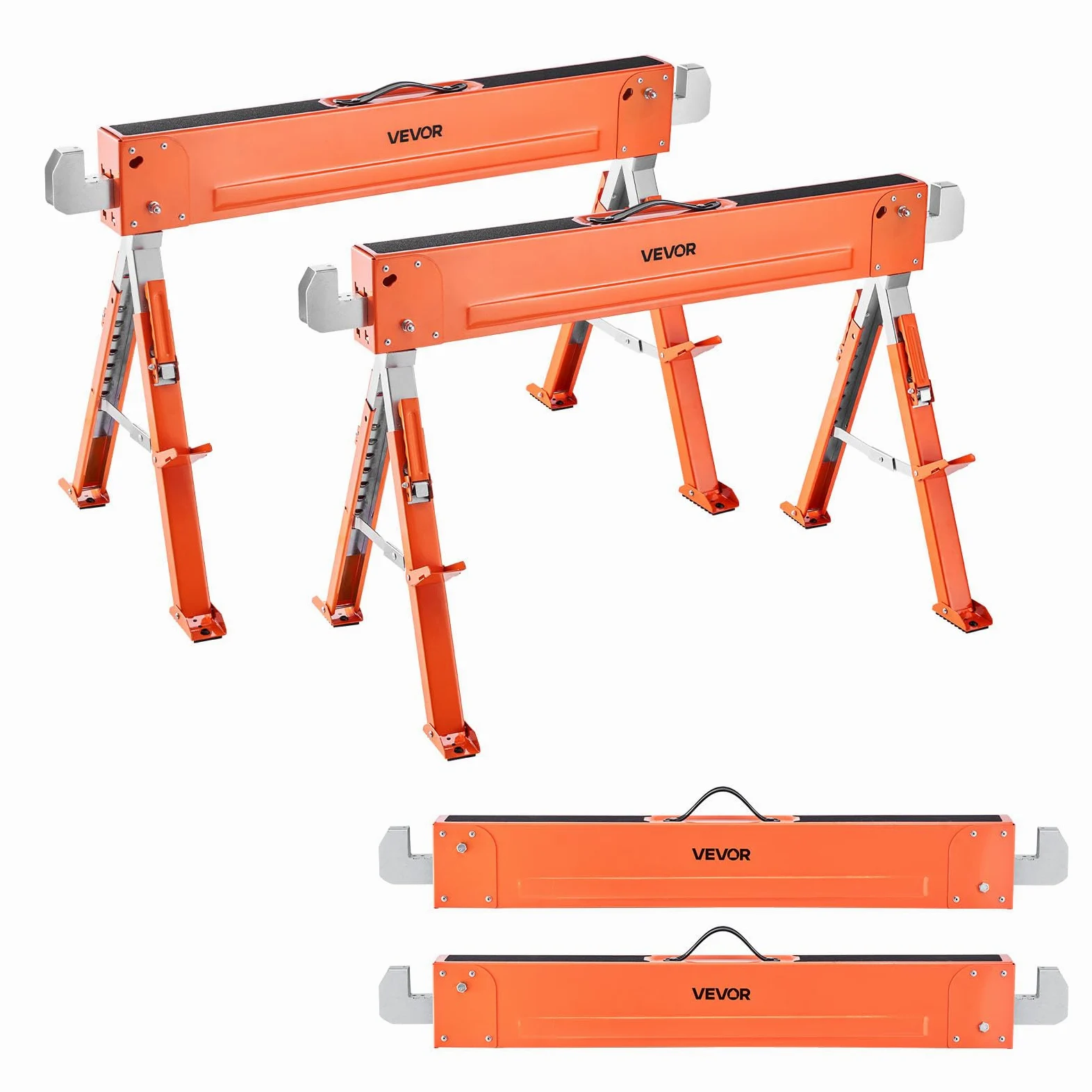 VEVOR Caballete de Sierra Estilo Viga, Carga de 816,5 kg, 2 Piezas Caballetes Plegables de Altura Ajustable con Patas Resistentes y Almohadillas Antideslizantes para Carpinteros y Contratistas