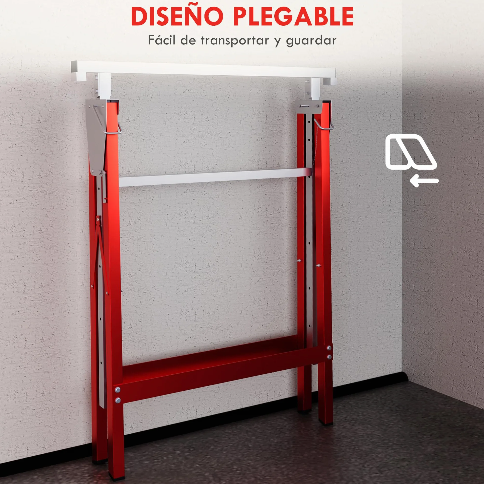 HOMCOM Set de 2 Caballetes Telescópicos Plegables con Altura Ajustable Caballetes de Sierra de Acero para Mesa y Trabajo de Bricolaje Carga 200 kg 68x58x80-130 cm Rojo