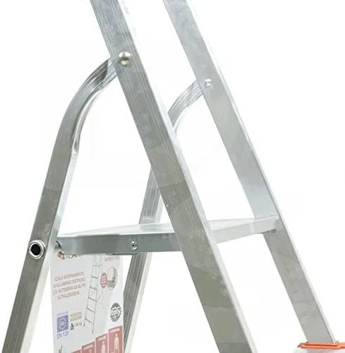 Kasart Escalera de uso doméstico de aluminio, capacidad de 150 kg, fabricada en Italia, certificada EN 131 (5 peldaños)