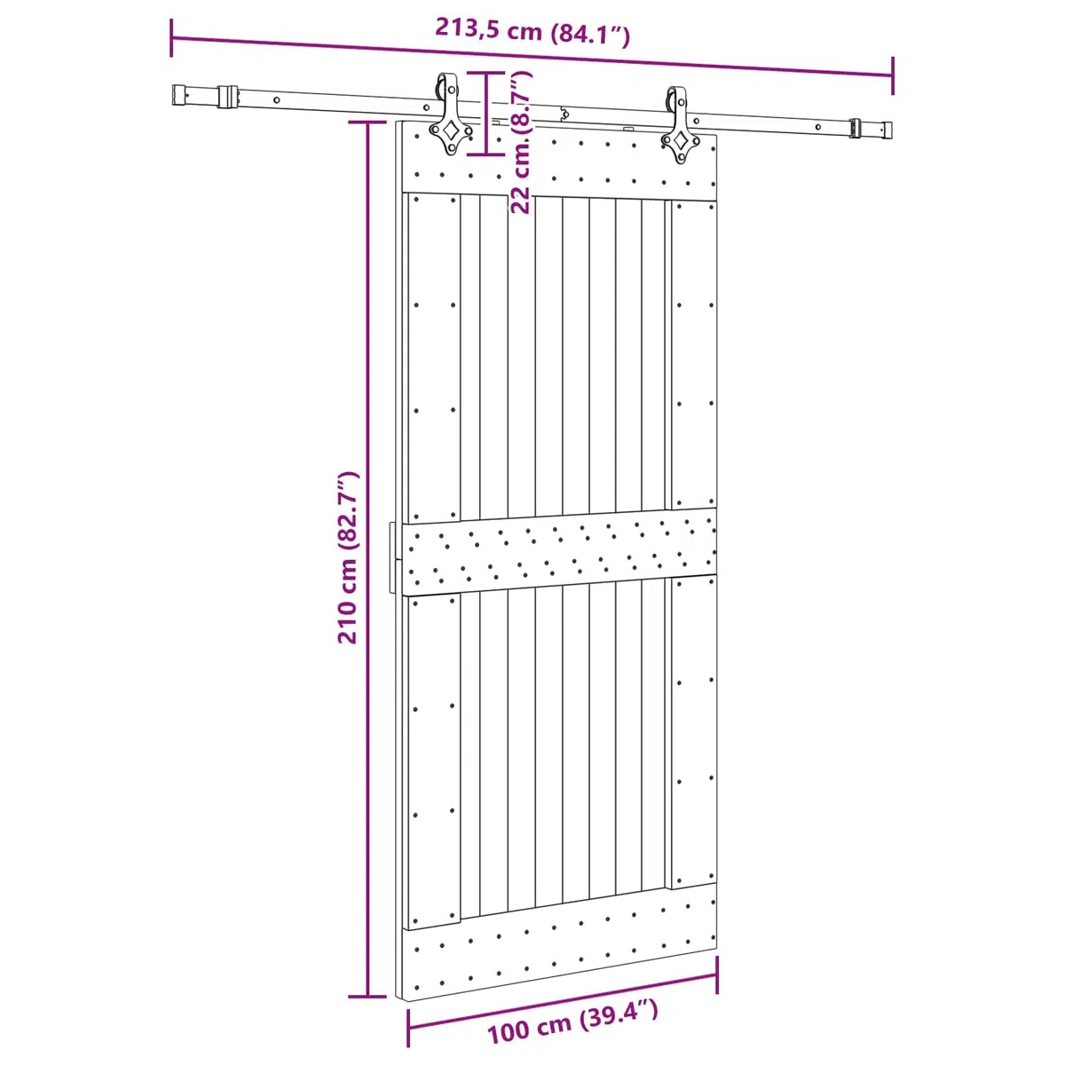 vidaXL Puerta Corredera Narvik Natural y Negro 100 x 210 cm (213,5 cm), Tira de Puerta corrediza Moderna, Granja Funcional, riel de Madera para Decorar y Dividir Espacios Interiores