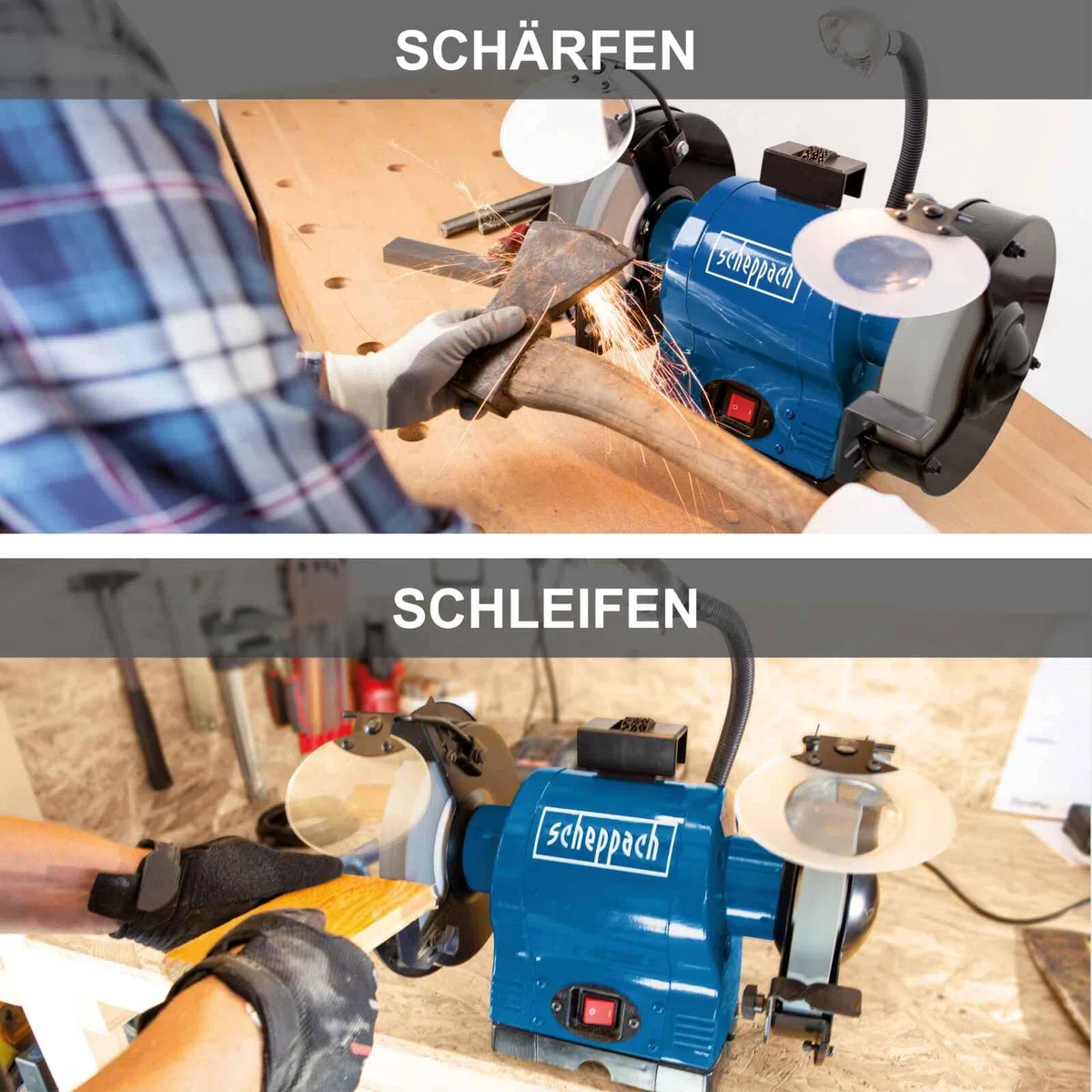 Esmeriladora doble muela BG150 Scheppach - 230V 50Hz 370W - 150mm. Muela 150mm marca Scheppach