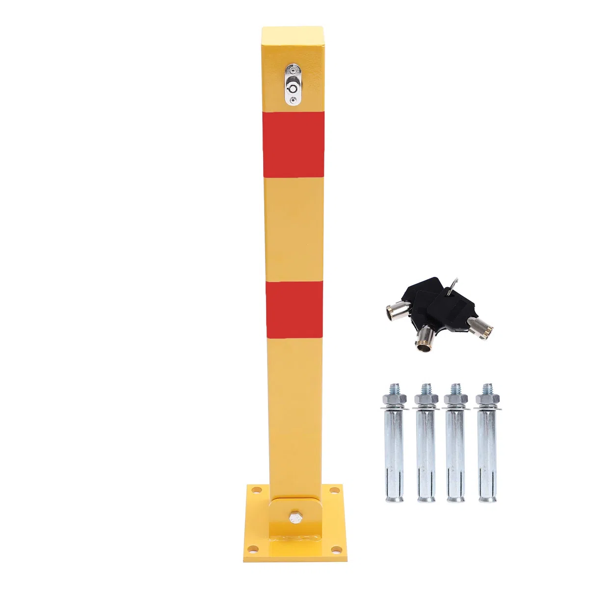 KATSU Bolardo de Bloqueo de Espacio para Estacionamiento de Automóviles Acero sólido Bloqueable Plegable Poste de Barrera de Parking de Coche, Amarilla y Roja, Cerradura superior, 70cm de Altura