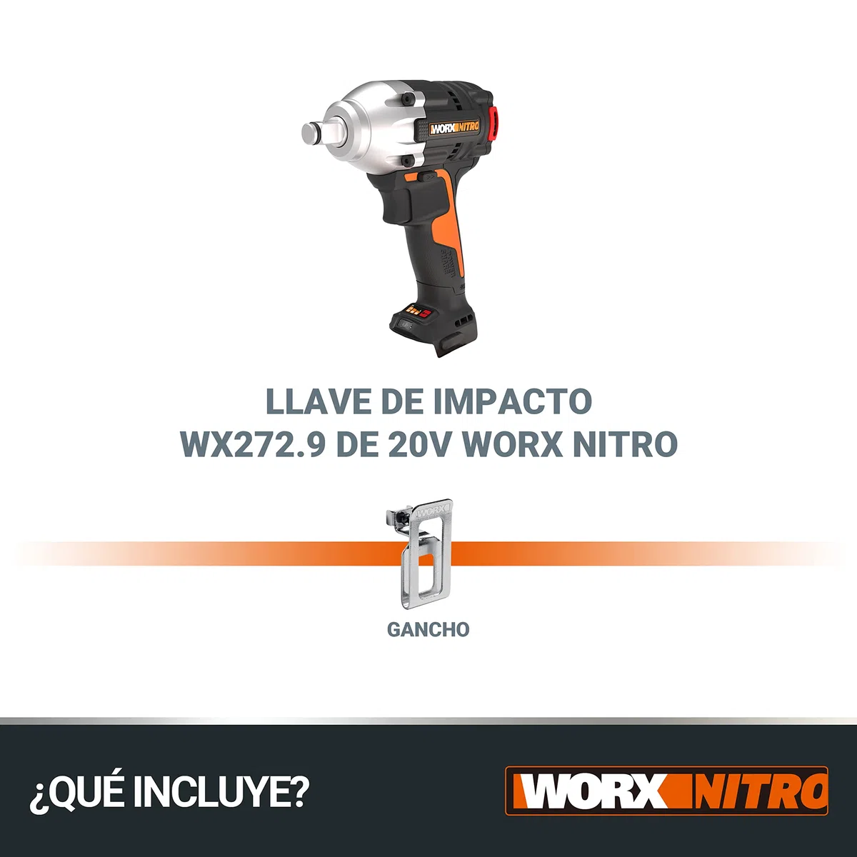 WORX WX272.9 Atornillador de Impacto Brushless 20V Sin Batería, 3 Velocidades Variables, Más Potencia que Modelos Convencionales, LED y Microtextura