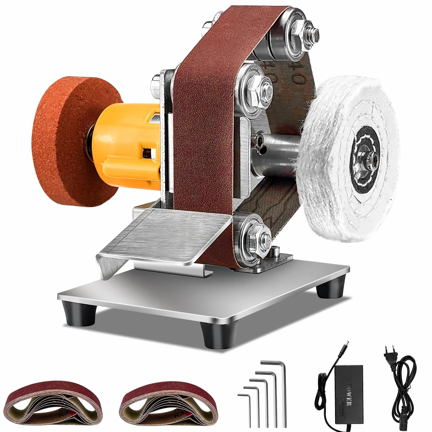Mini Lijadora de Banda 4500-9000 Rpm, Afiladora de Cuchillos Eléctrica de 7 Velocidades Ajustables, para Metal Madera Bricolaje Manualidades, Afilado de Herramientas y Cuchillos