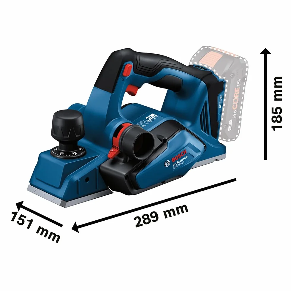 Bosch Professional 18V System cepillo a batería GHO 18V-26 (motor sin escobillas, incl. bolsa para polvo, tope paralelo, 1 cuchilla Wood Razor, L-BOXX, sin batería/cargador)