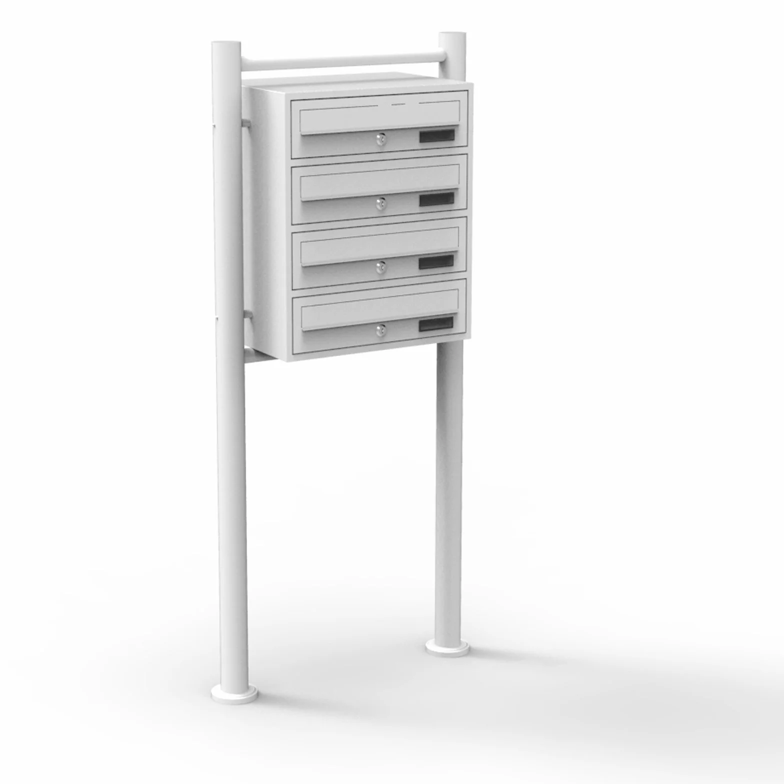 Wiltec Sistema de 4 buzones Color Blanco Acero galvanizado Resistente a la Intemperie con cerraduras de Cilindro y Llaves instalación Independiente Espacio Amplio para Cartas y Paquetes pequeños