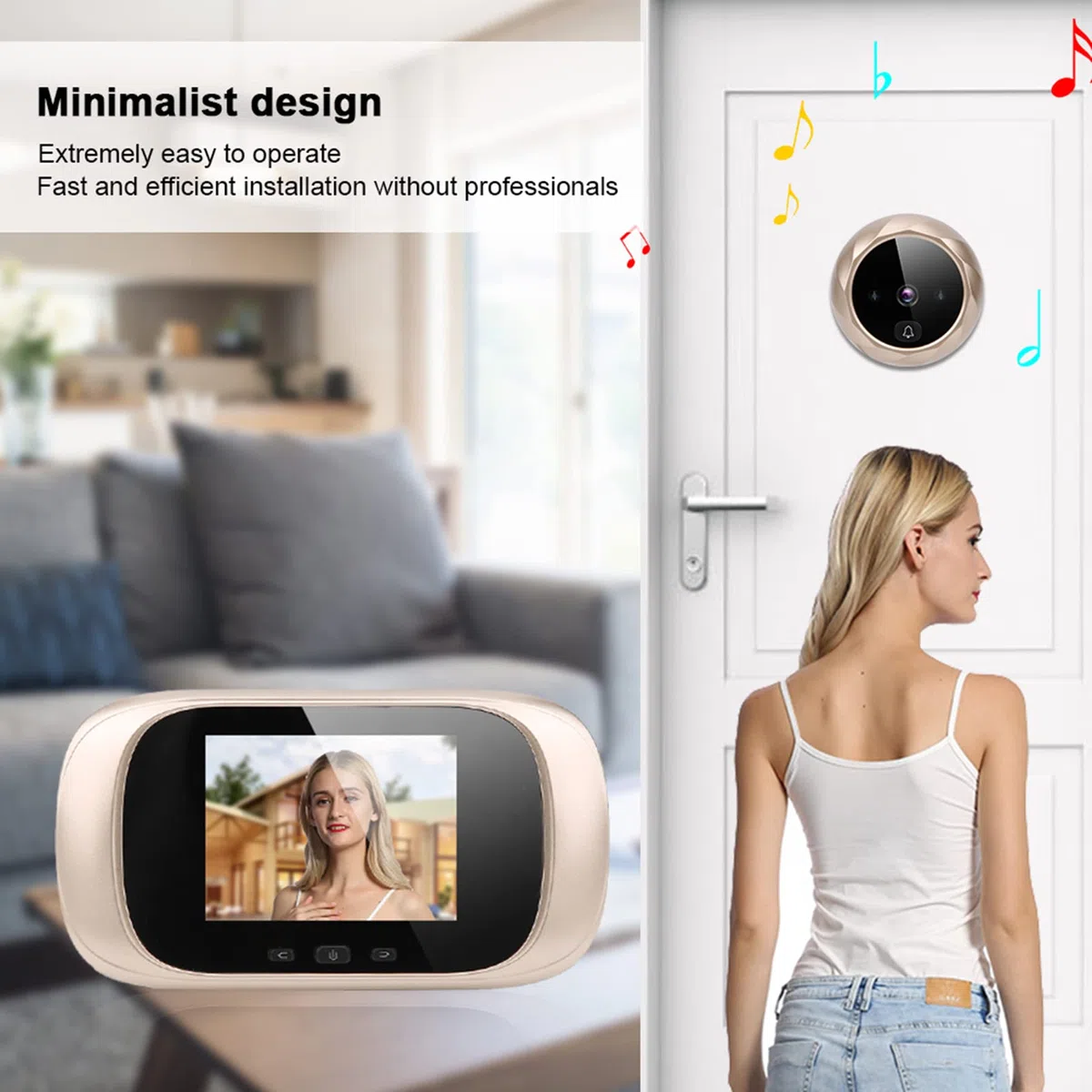 Mirilla Digital Puerta, mirilla digital, timbre de visión nocturna con cámara con función de grabación en bucle de pantalla Tft Lcd de 2,8 pulgadas