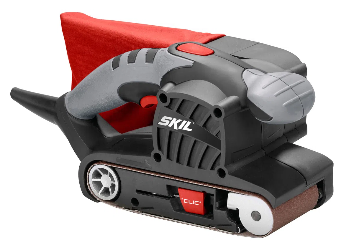 Skil 1210AA - Lijadora de banda (650 W, 76 x 457 mm, sistema de centrado automático de banda, bolsa para el polvo, banda de lija)