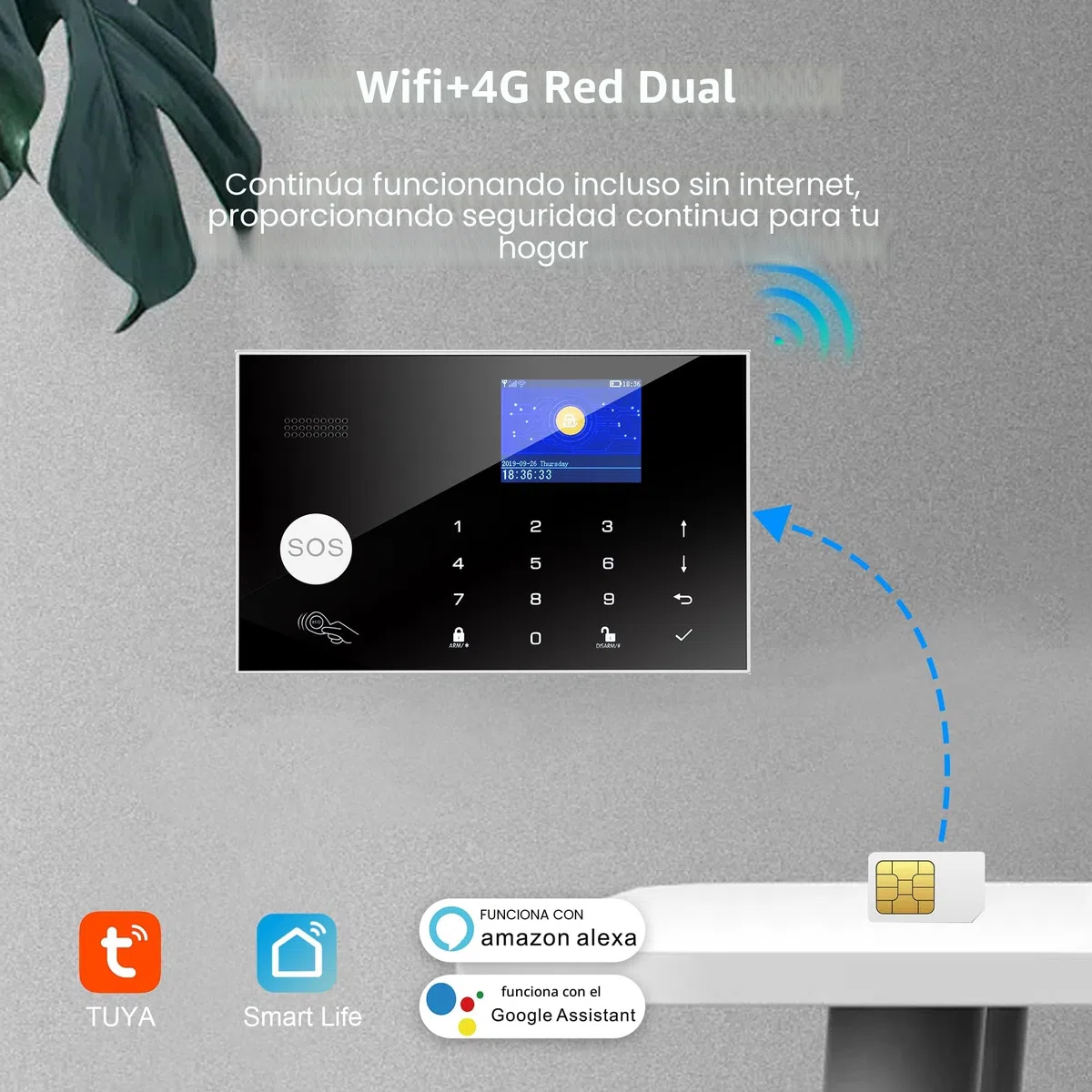 Sistema de Seguridad Doméstica 4G, 13 Piezas Sistema de Alarma Inalámbrico para Cámara de Vigilancia 1080p con Sirena de Alarma 120 DB Compatible con Alexa Google(G30-4G)