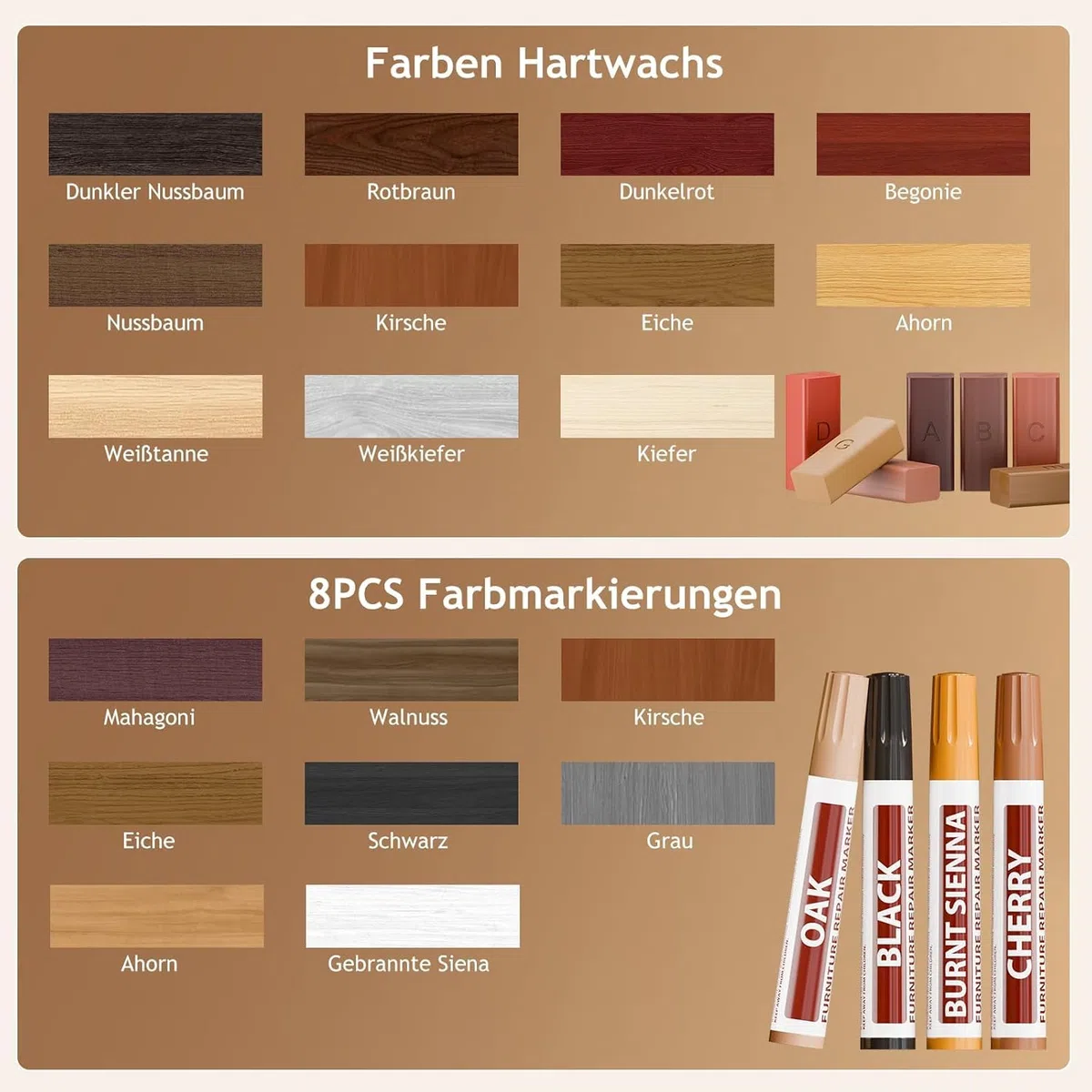 Juego de reparación de laminados – Juego de reparación de parquet con cera dura de 11 colores, solución fácil para reparar arañazos, agujeros, desgaste en madera, vinilo para suelos de madera y