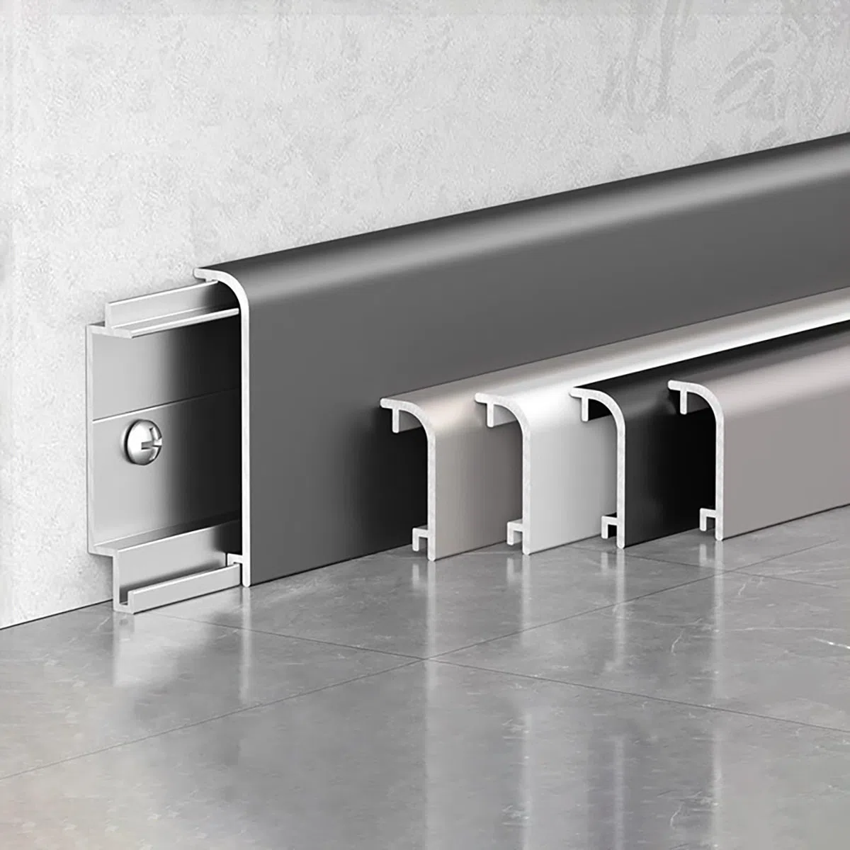 Rodapié de aluminio, 4 piezas, 125 cm cada uno, acabado decorativo fácil de instalar, ideal para cualquier habitación, altura: 4 cm