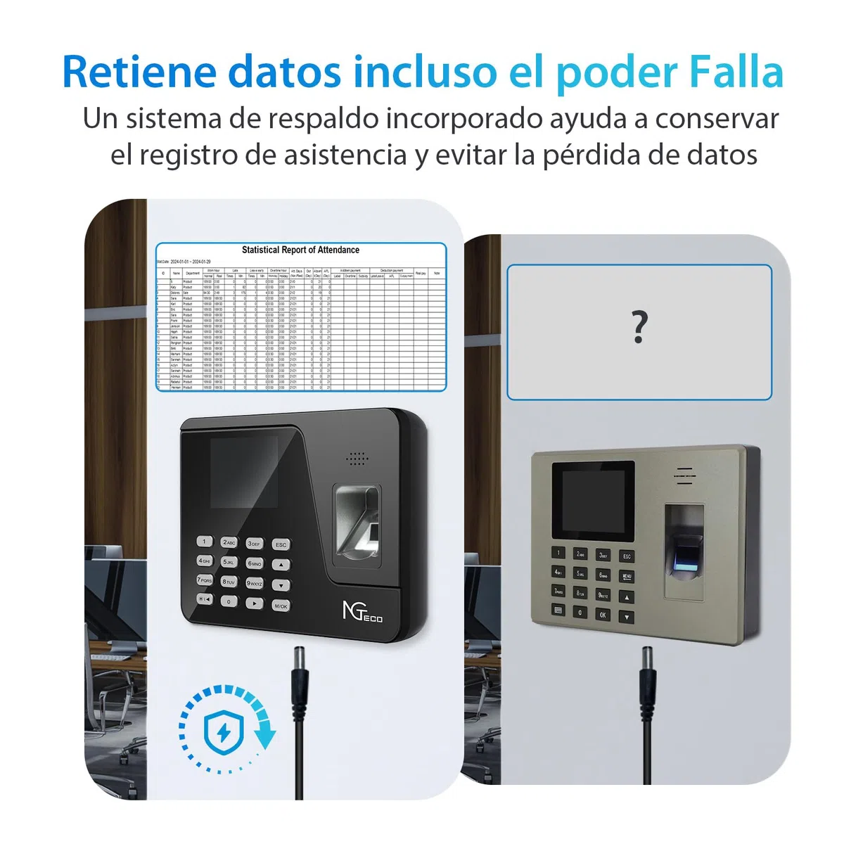 NGTeco Control Horario Empleados con Instalación Sencilla para Pequeñas Empresas en España, Funciona sin Internet, Cálculo Automático y Reloj Fichar con Huella AS10 (Sin Cuota Mensual)