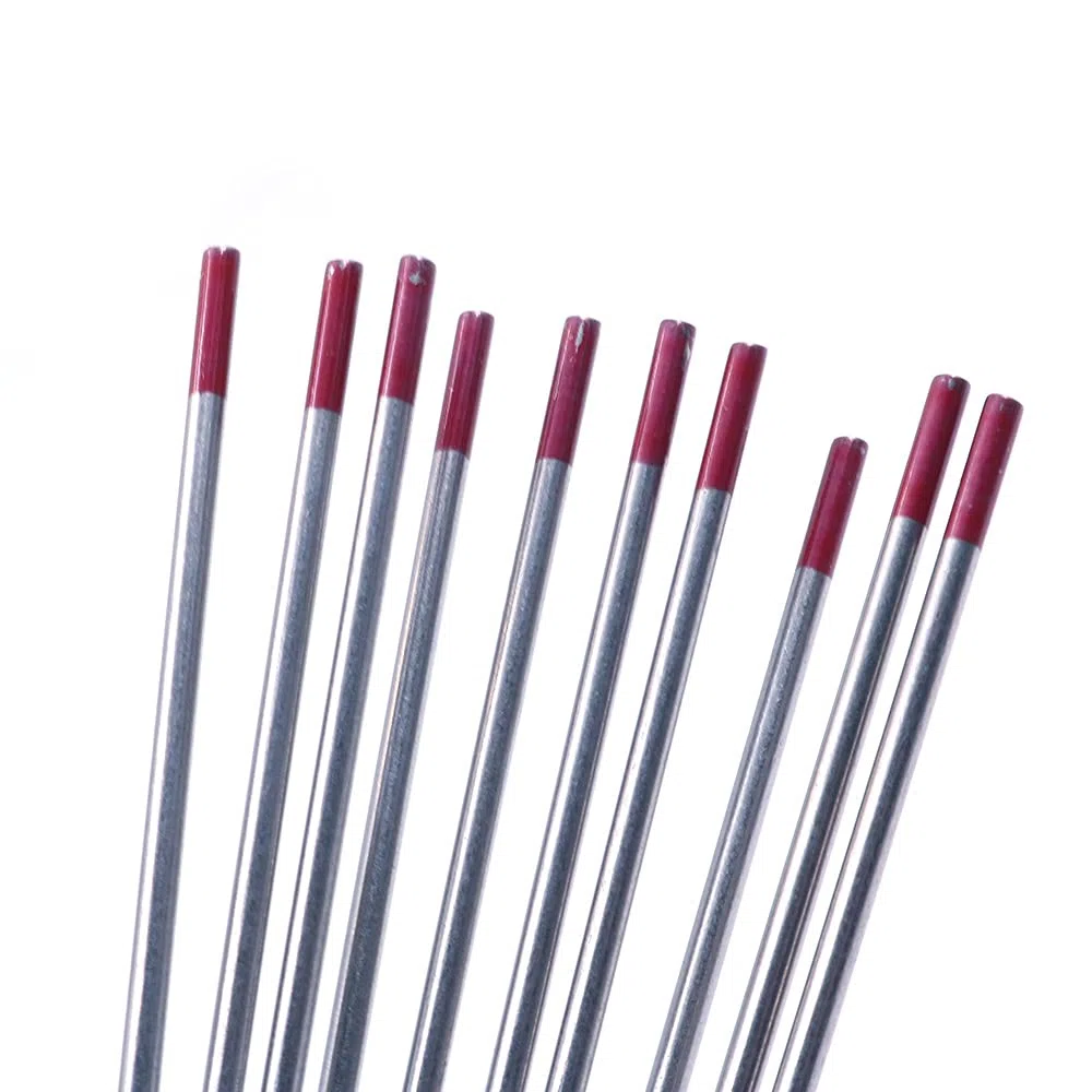 Paquete de 10 electrodos de tungsteno de soldadura TIG de 3/32 pulgadas WT20 (rojo) de tungsteno torado - 2,4 x 150 mm