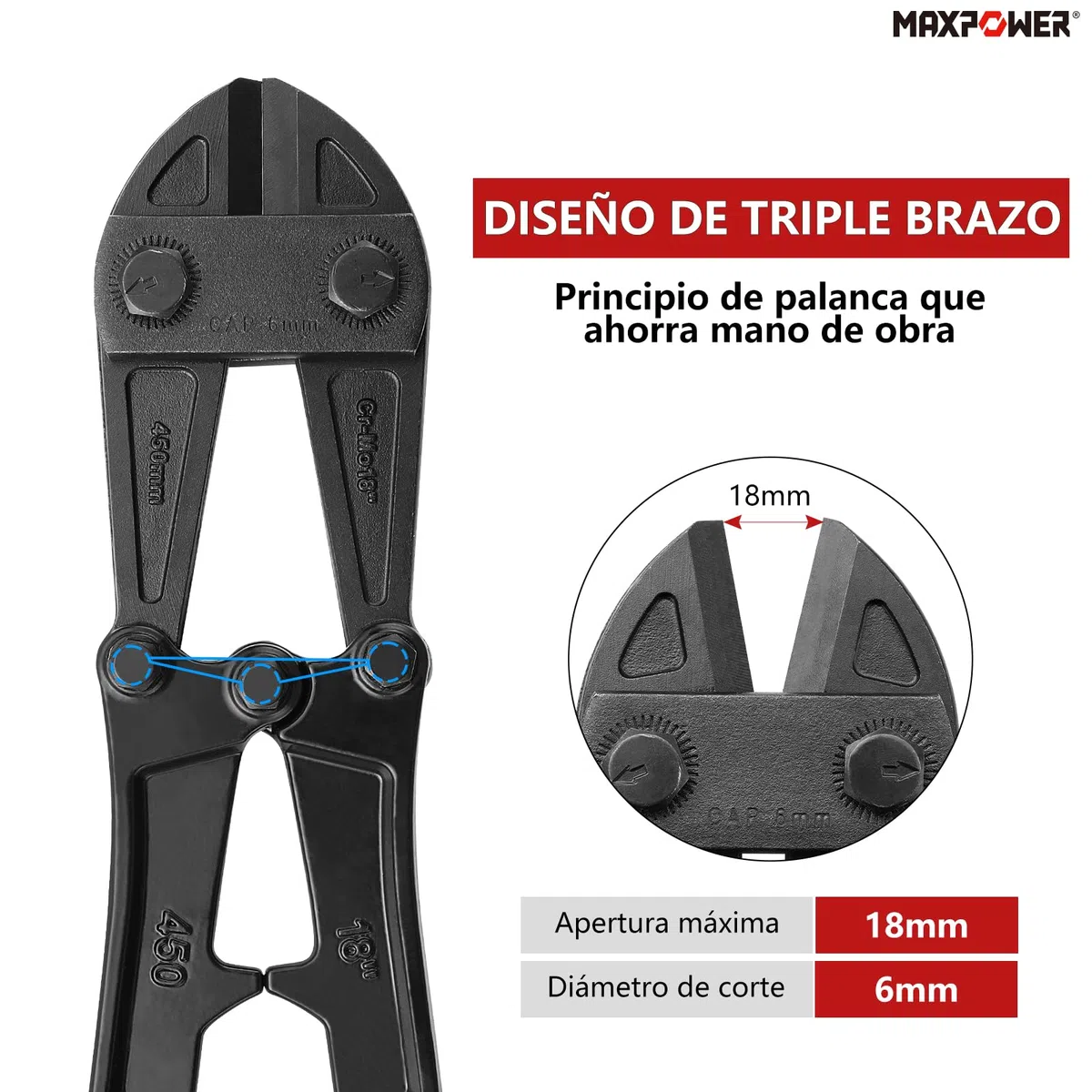 MAXPOWER Cortador de Pernos 450mm/18" Capacidad Máxima de Apertura: 18mm Cortapernos Fuerte y Resistente