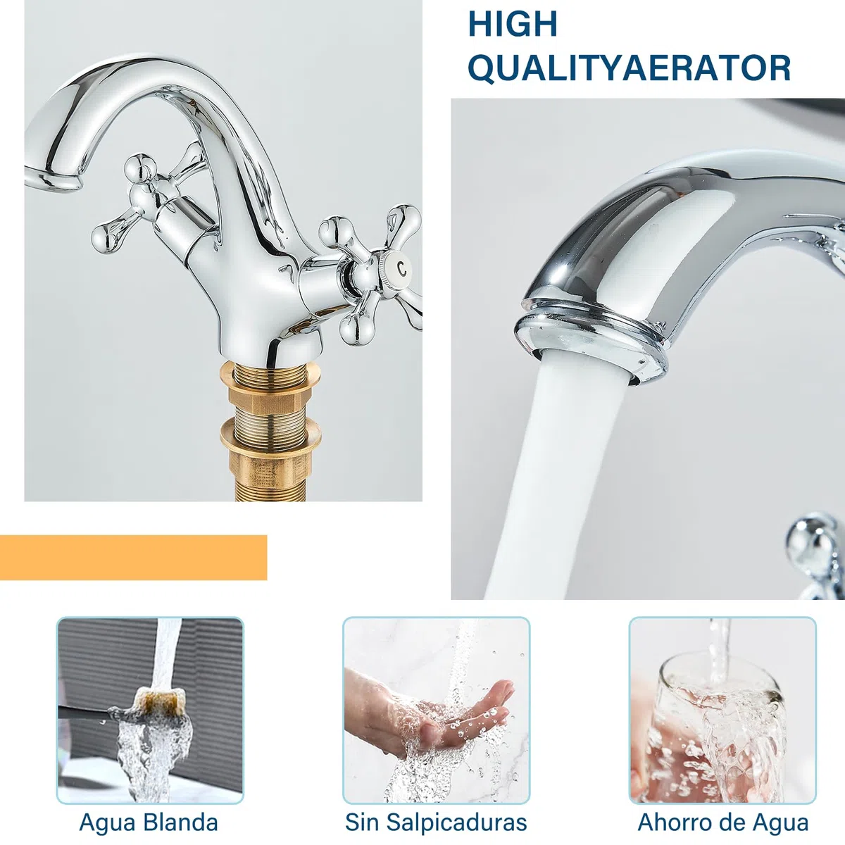 Grifo Mezclador con dos Mandos en Cruz para Lavabo Estilo Victoriano Tradicional Grifo de Lavabo vintage Cromado