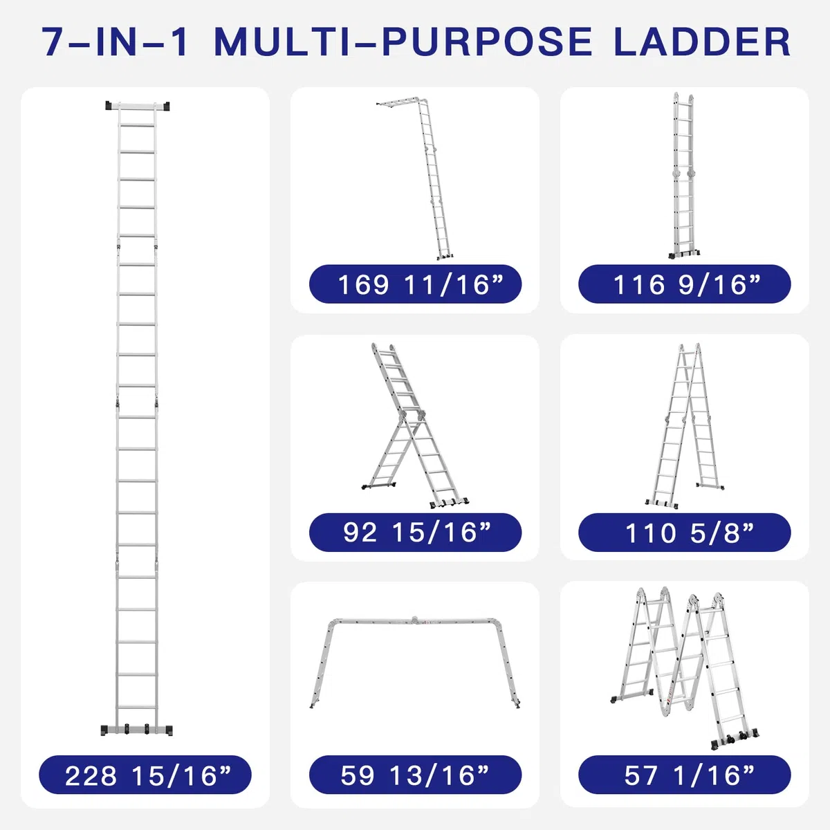 TEENO Escalera Multiusos 7 en 1, 4x5 Escalones 5.82 M de Aluminio, Escalera multifunción con 2 Plataformas y 2 Ruedas Rimovibili, 20 Peldaños, Carga Máxima de 150 kg, para Pintar, Techos, Jardín