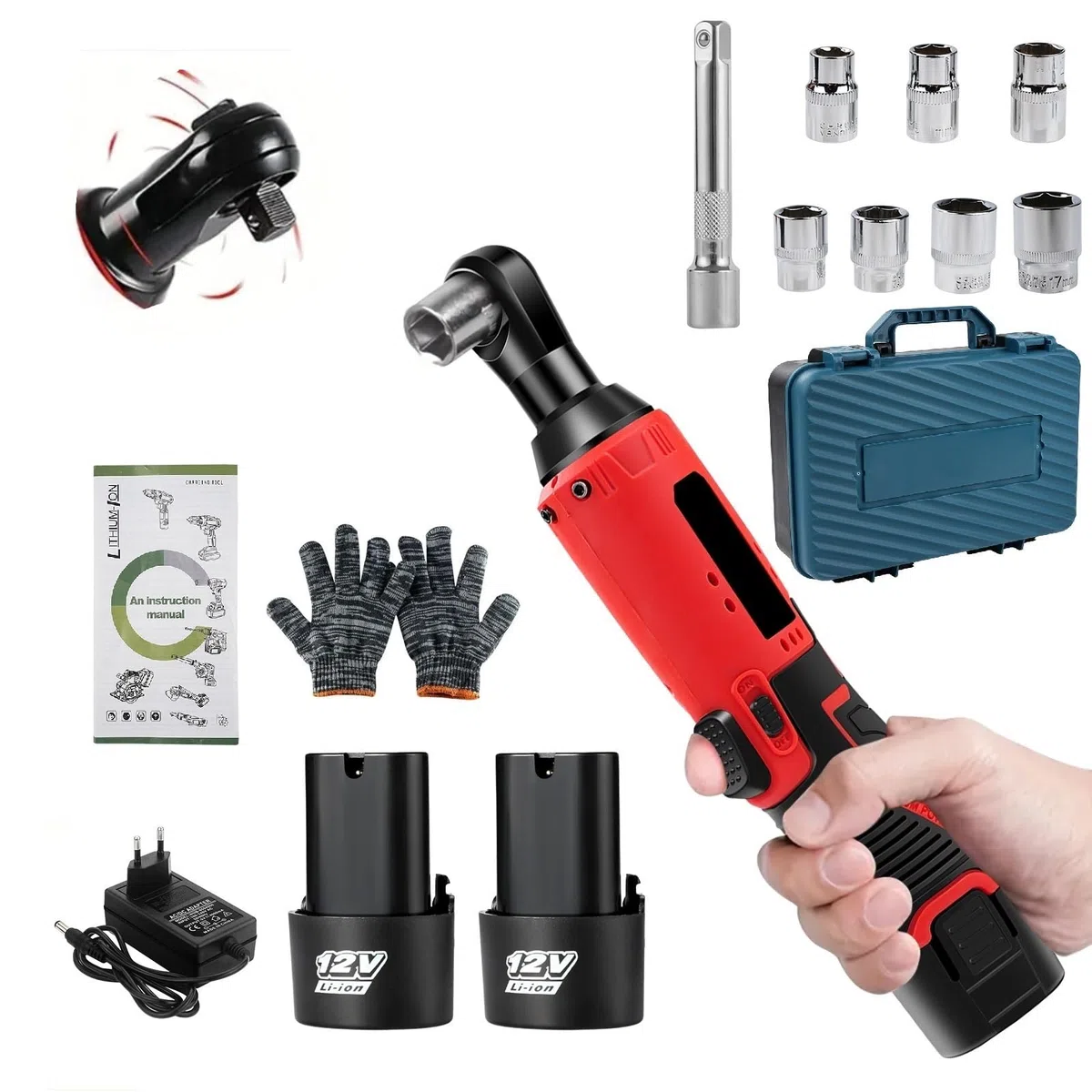Llave de Trinquete Eléctrica Inalámbrica 3/8", 12V 35N.m 320RPM | Carraca Electrica, Bateria 2x1,5Ah con 7 Enchufes, Atornillador de Impacto Carga Rápida para Reparación de Auto